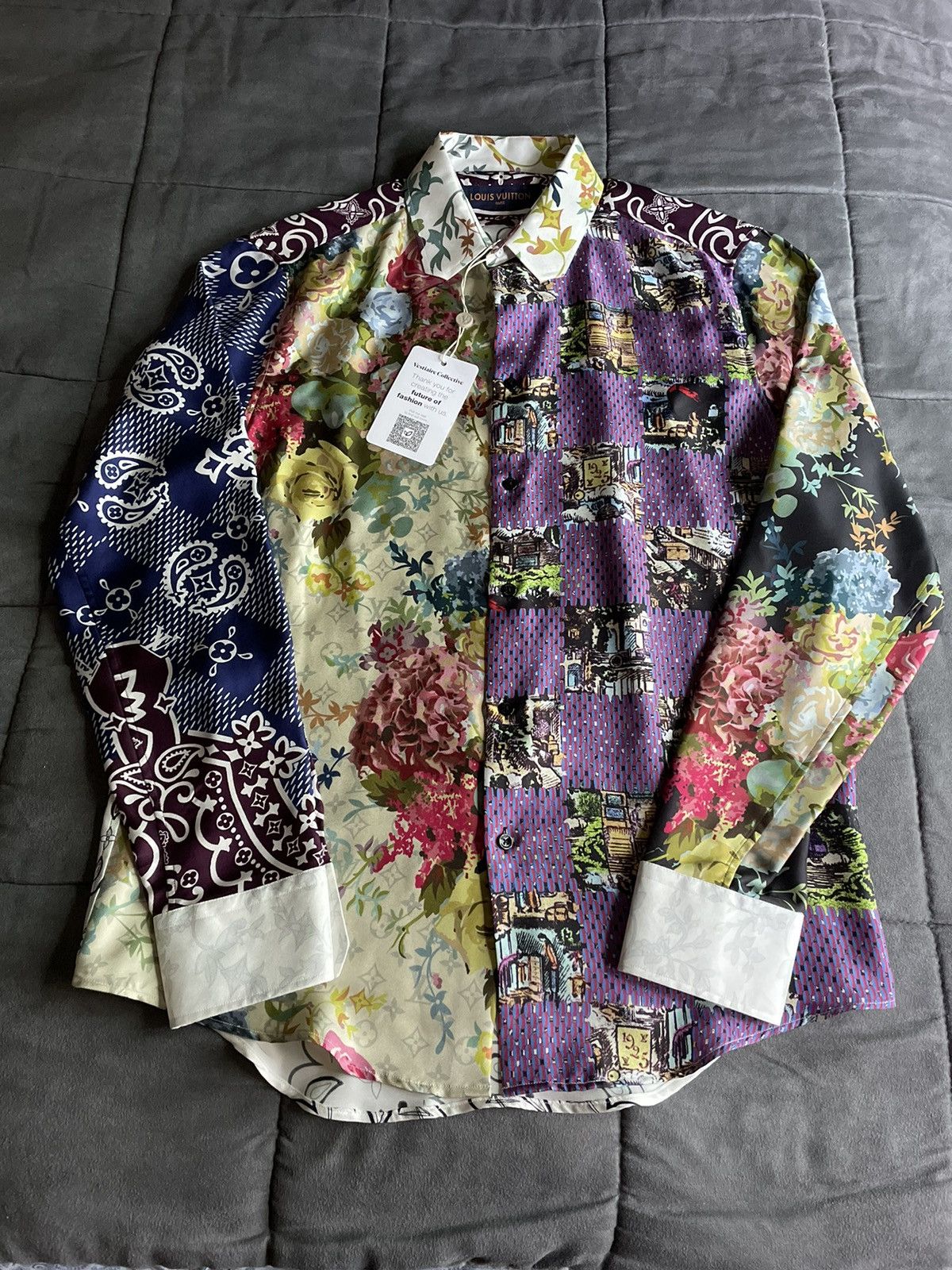 image of Louis Vuitton Flower Bandana Silk Shirt, Men's (Size Medium)