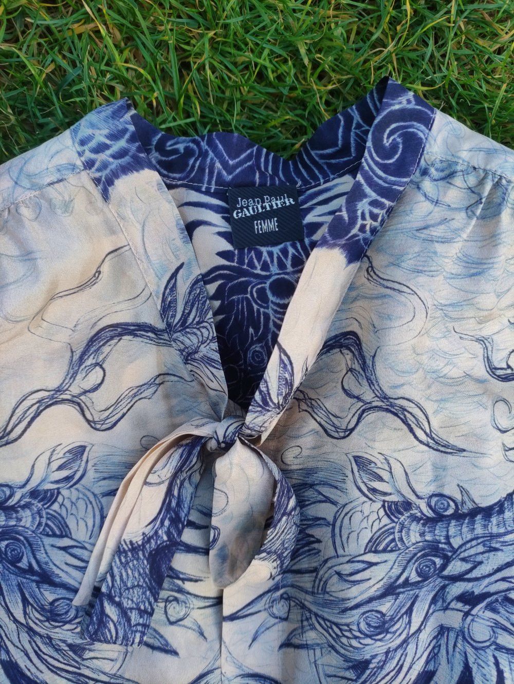 Jean Paul Gaultier Jean Paul Gaultier Silk Dragon Kardashian Tattoo Top Blouse Size L / US 10 / IT 46 - 7 Thumbnail