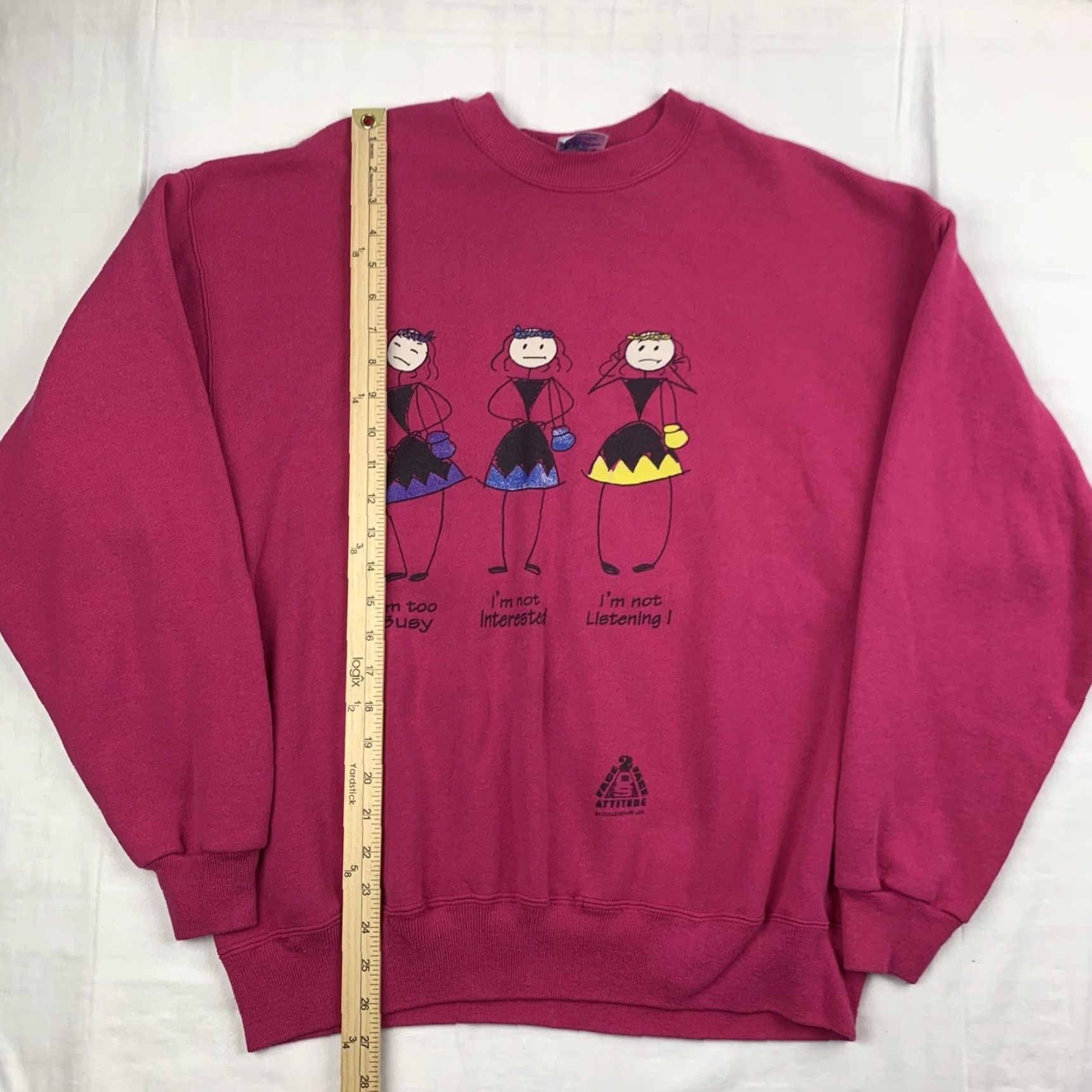 Hanes VINTAGE Face 2 Face Sweatshirt Adult XL Pink Expressions Attitude 90s USA Womens Size XL / US 12-14 / IT 48-50 - 7 Thumbnail