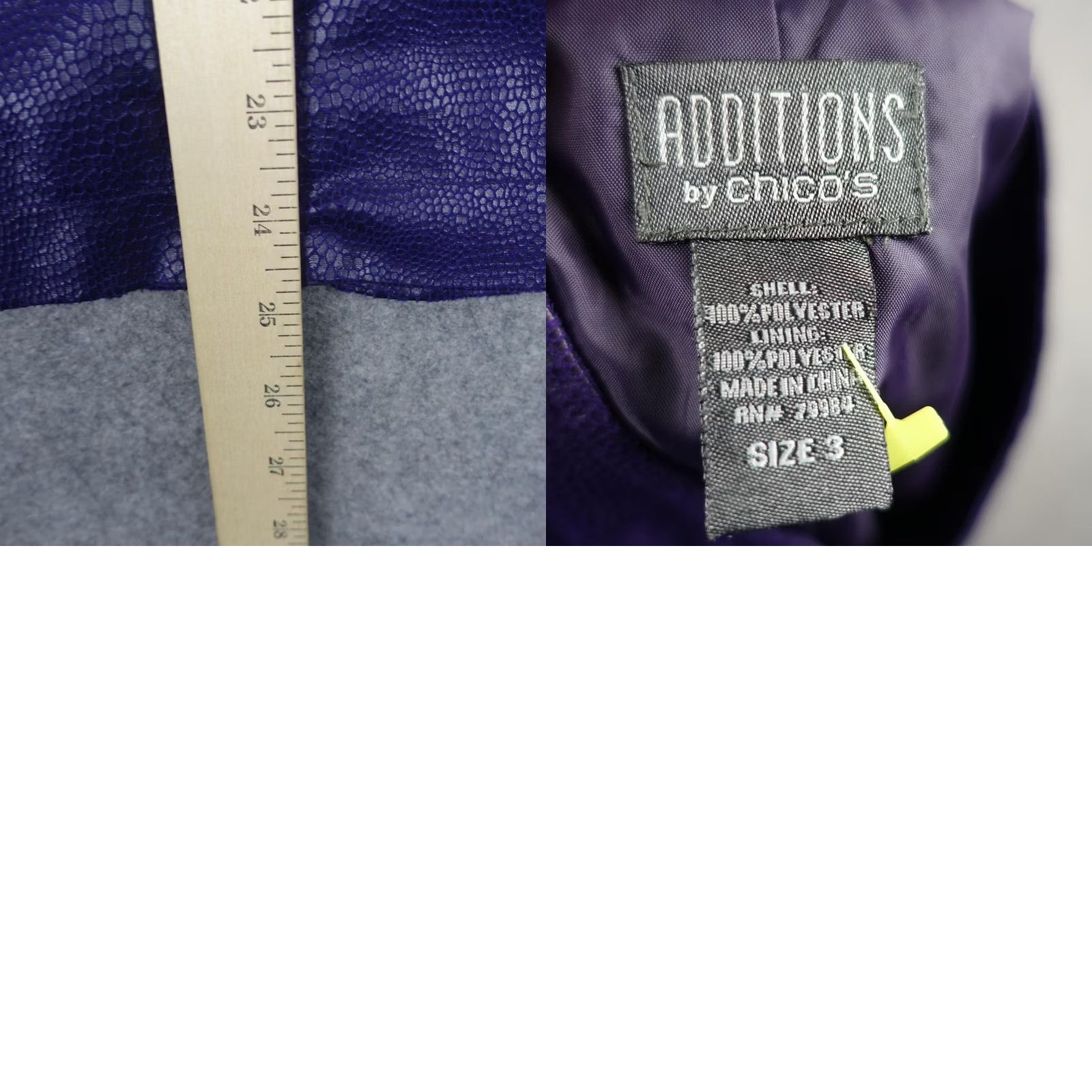 Vintage Chico's Jacket Womens Size 3 Purple Lightweight Textured VTG Snake Print Collared Lined Pockets Coat/Outerwear Size XS / US 0-2 / IT 36-38 - 8 Thumbnail