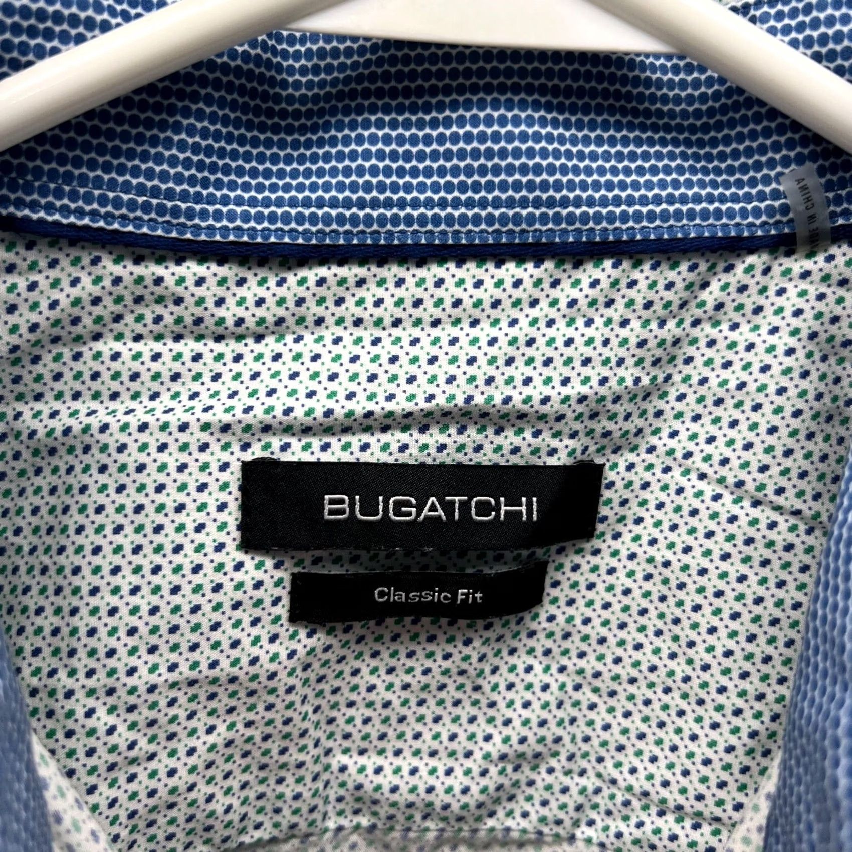 BUGATCHI VINTAGE Bugatchi Uomo Shirt Men Medium Blue White Button Down Classic Fit Polka Dots Size US M / EU 48-50 / 2 - 7 Thumbnail