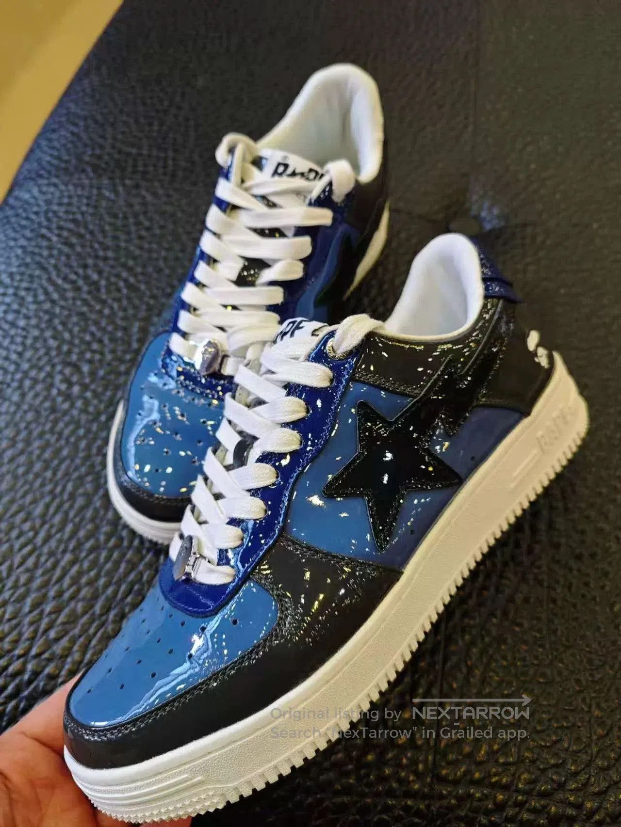 Bape BAPESTA Patent Leather Blue Low-Top Sneakers. Size US 9 / EU 42 - 2 Thumbnail