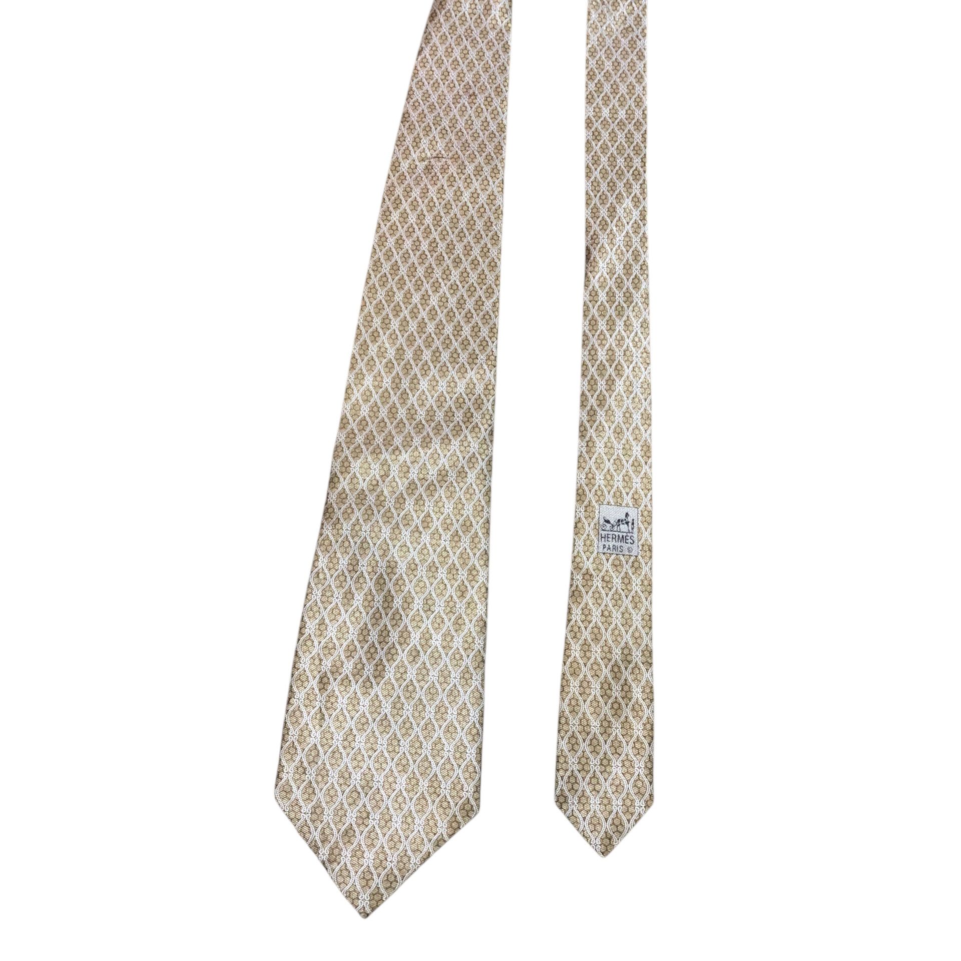 Hermes 🔥Vintage HERMÉS Silk Necktie Beige Formal Office Luxury Tie Size ONE SIZE - 1 Thumbnail