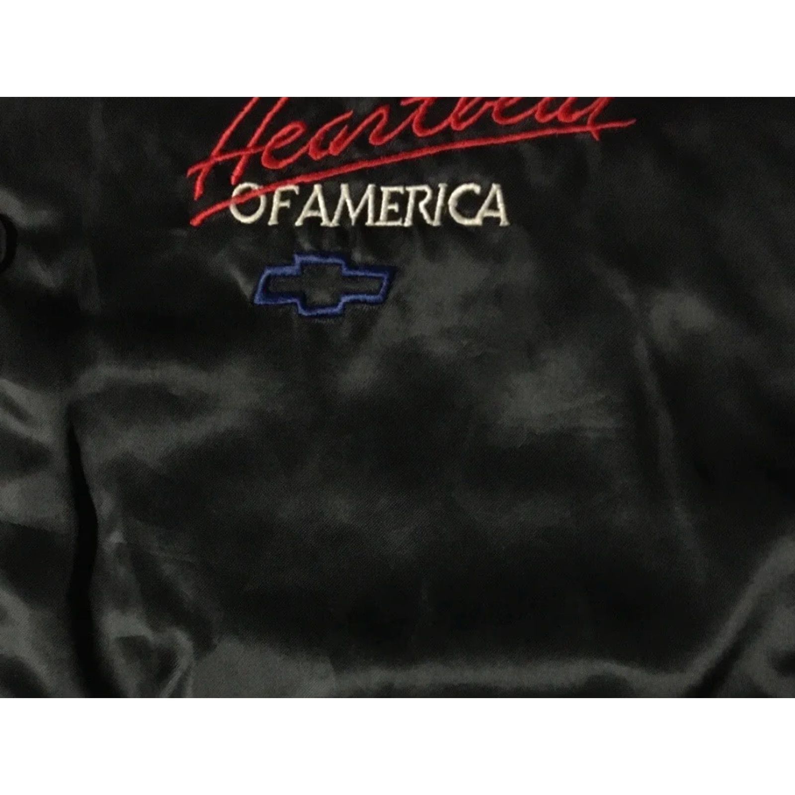 NASCAR Vtg 80s Chevrolet Heartbeat Of America Satin Jacket L Racing Car NASCAR Grunge - Driving Bomber Jacket Mens Black Satin 80s USA Racing Car Retro Size US L / EU 52-54 / 3 - 5 Thumbnail