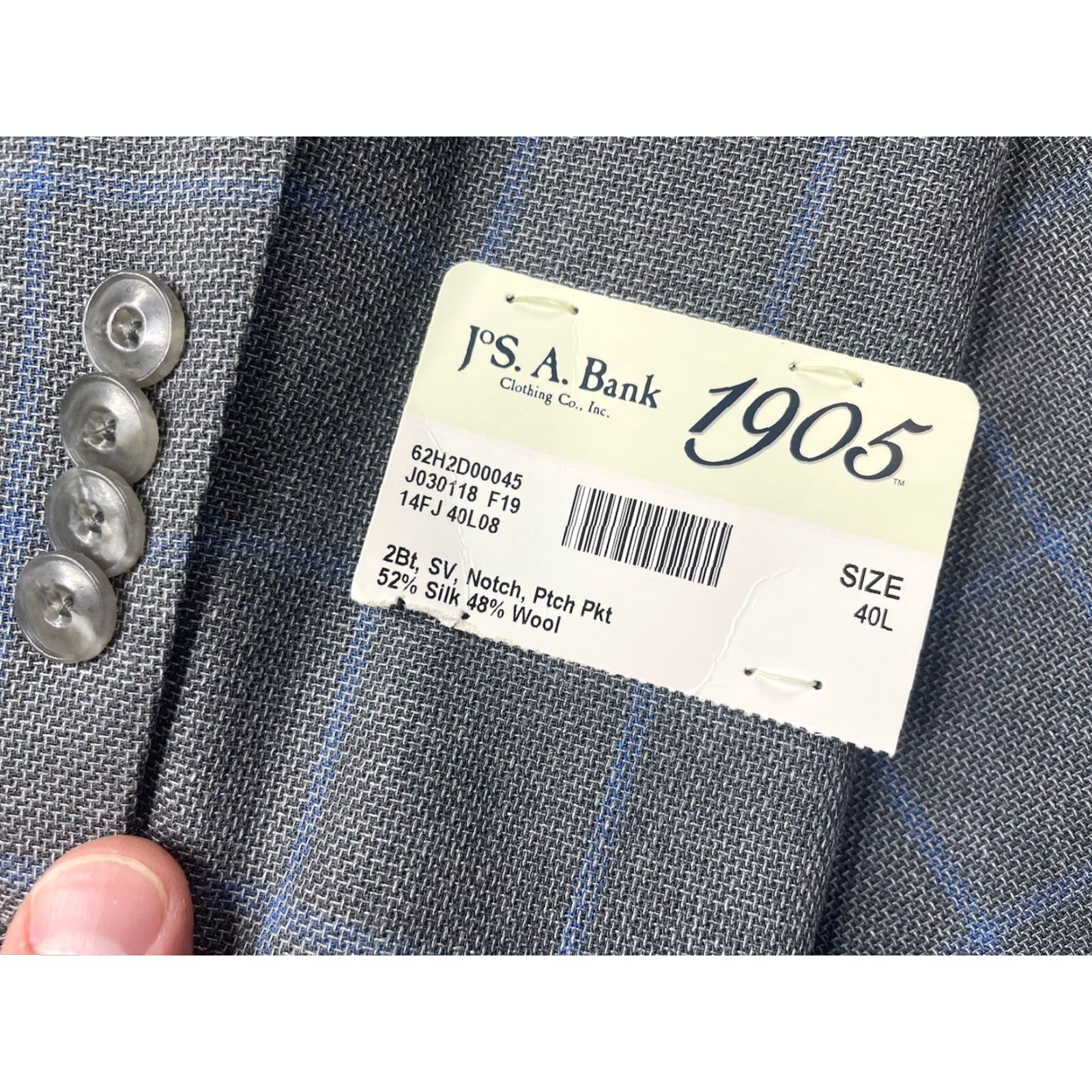 Jos. A. Bank NWT Jos A Bank Mens Silk Wool Blazer Jacket Sports Coat Gray Pane Size 40L Slim Size 40R - 4 Thumbnail