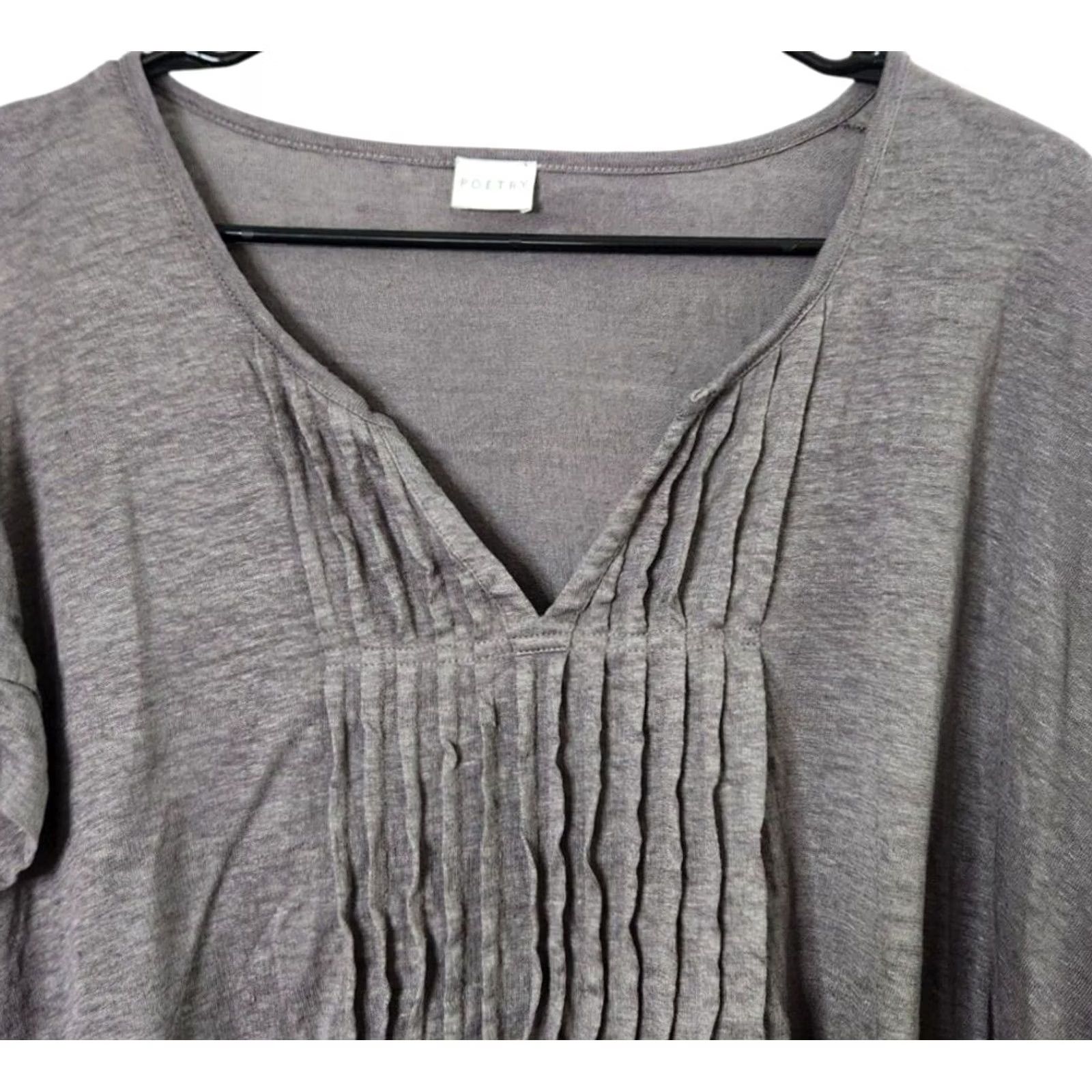 Vintage Poetry Blouse Shirt Womens 14 Short Sleeve V-Neck Pleated 100% Linen Taupe Size XL / US 12-14 / IT 48-50 - 3 Thumbnail