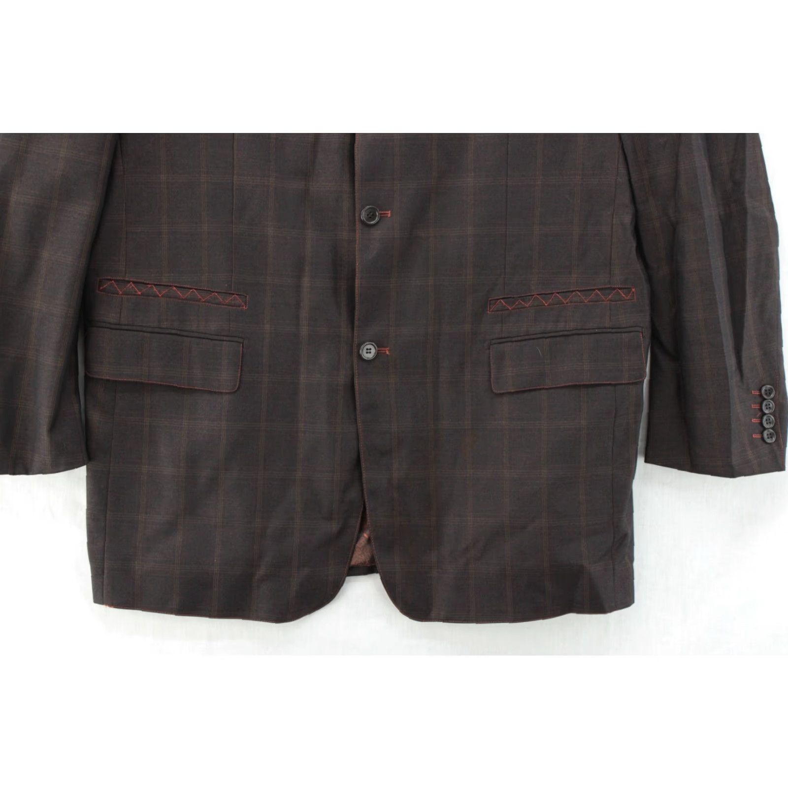 Doublet T Fusion Blazer Mens 46L Brown Windowpane Plaid 3 Button Double Vented Preppy Blazer Size 46R - 3 Thumbnail