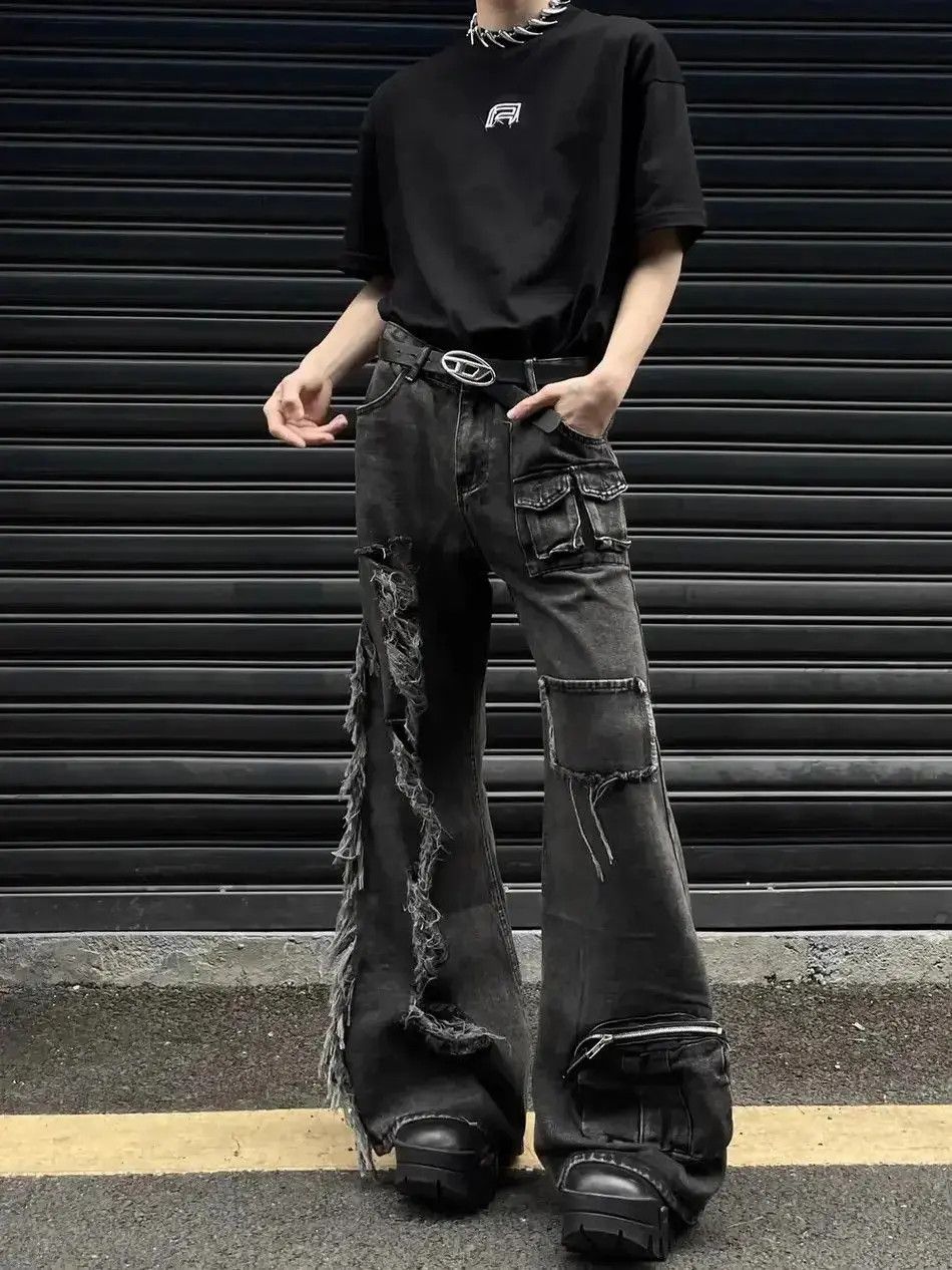 Japanese Brand High street ripped raw edge patchwork draped jeans Size US 32 / EU 48 - 4 Thumbnail