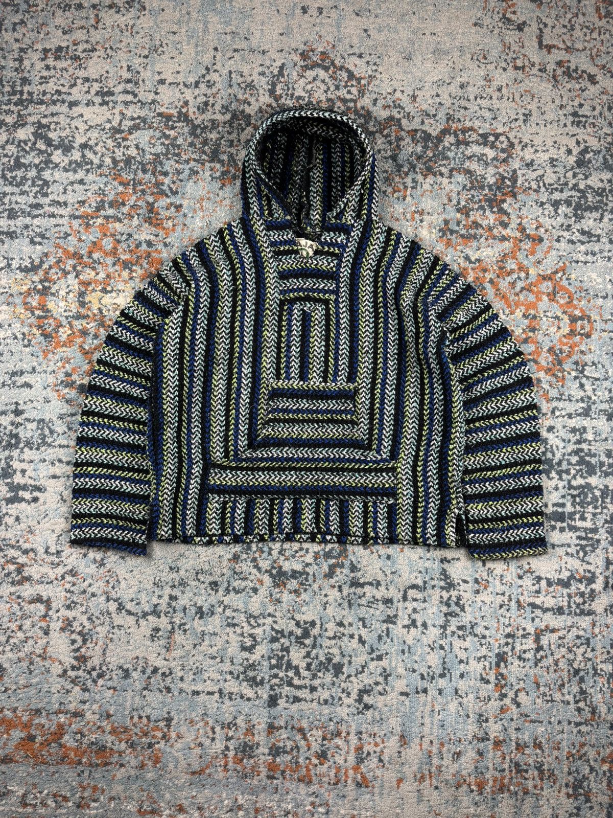 Handmade × Vintage Vintage 90s made in Mexico Baja drug rug hoodie boho rasta Size US S / EU 44-46 / 1 - 1 Thumbnail