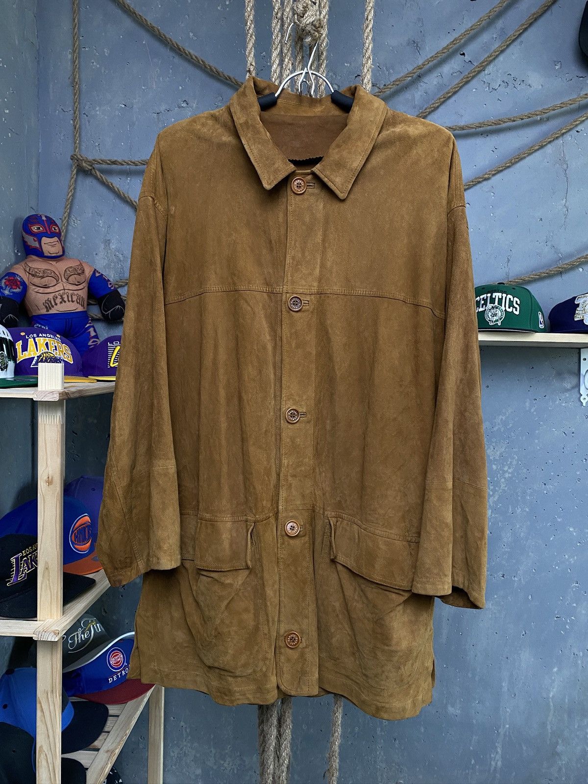 image of Canali Suede Coat Leather Jacket in Brown, Men's (Size Large)