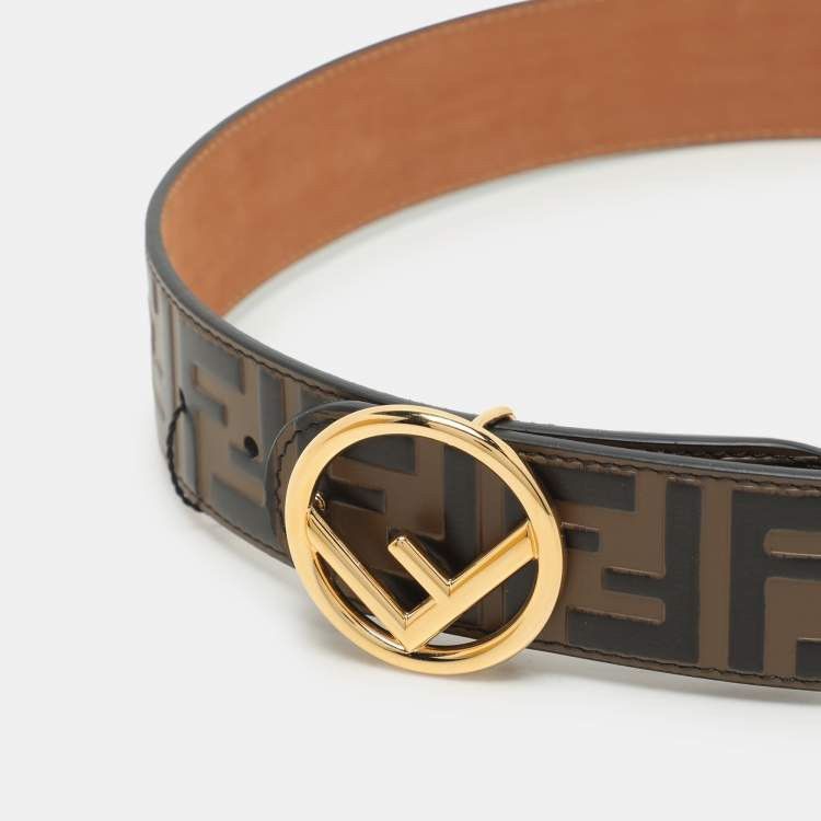 Fendi Fendi Brown Zucca Embossed Leather F Logo Round Buckle Belt Size ONE SIZE - 2 Thumbnail