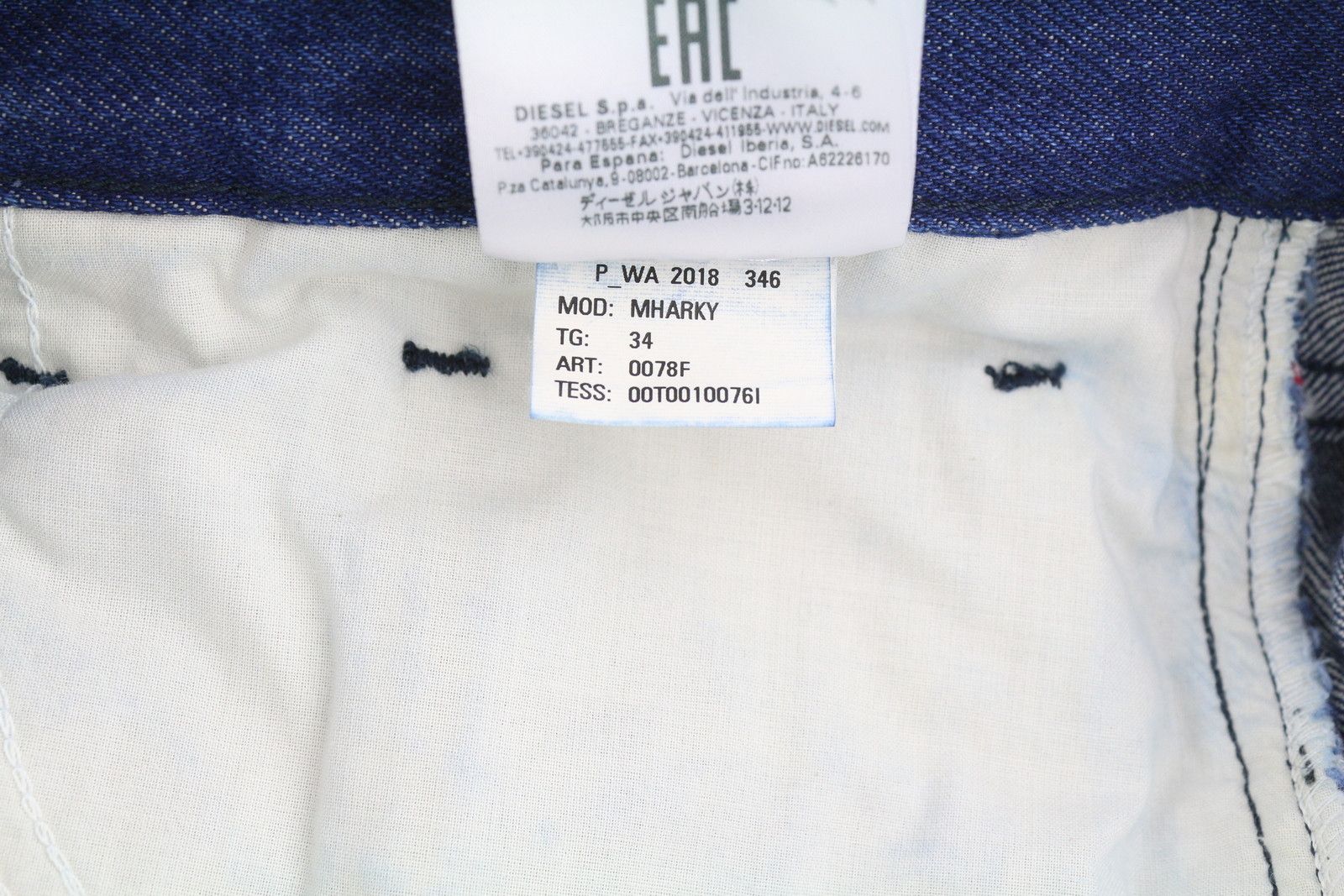 Diesel MHARKY 0078F W34 Dark Blue Tapered Button Fly Jeans 89057 Size US 34 / EU 50 - 9 Thumbnail