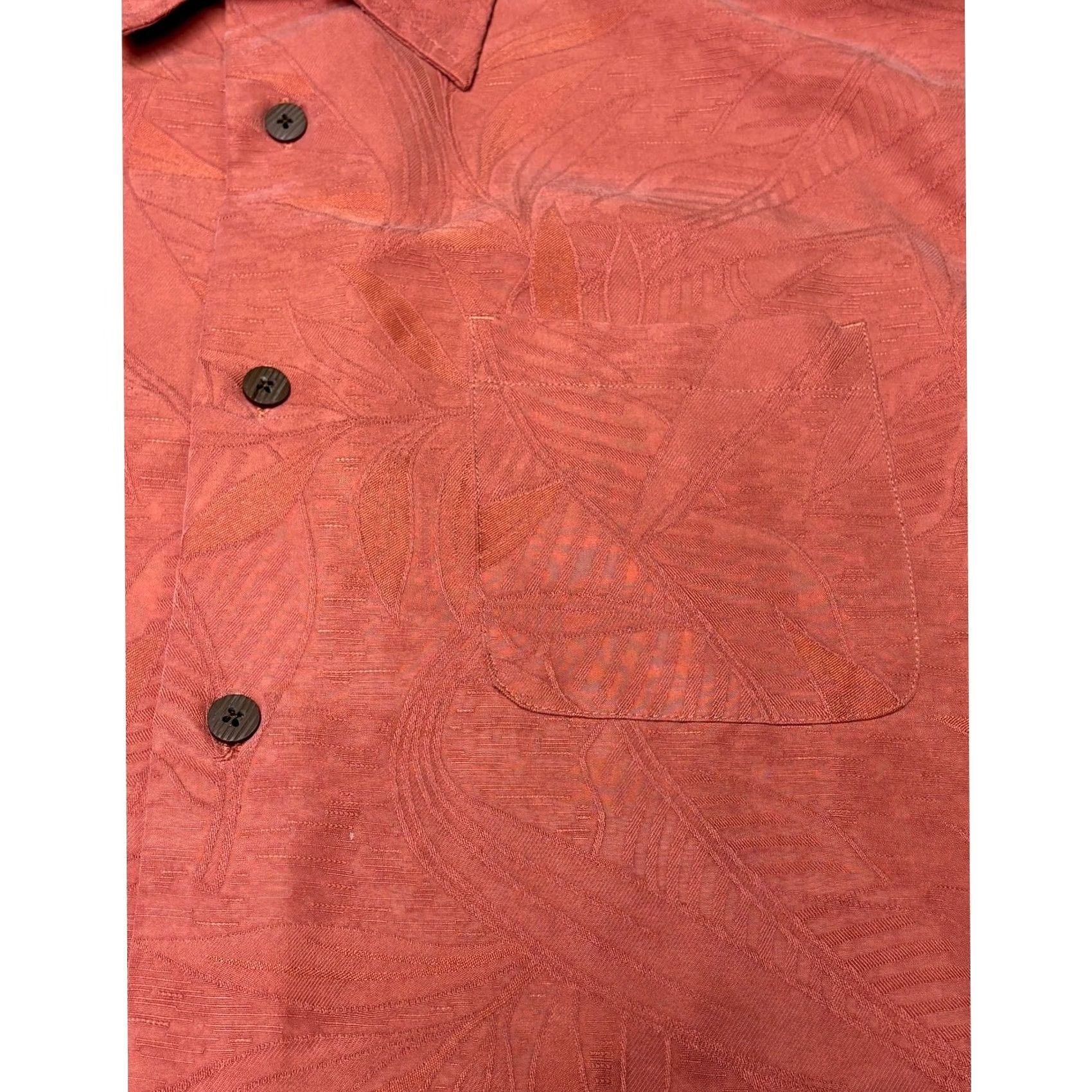 Vintage Woody's Retro Lounge Mens XXL Terracotta Orange Jacquard Leaf Camp Shirt SS Size US XXL / EU 58 / 5 - 2 Thumbnail