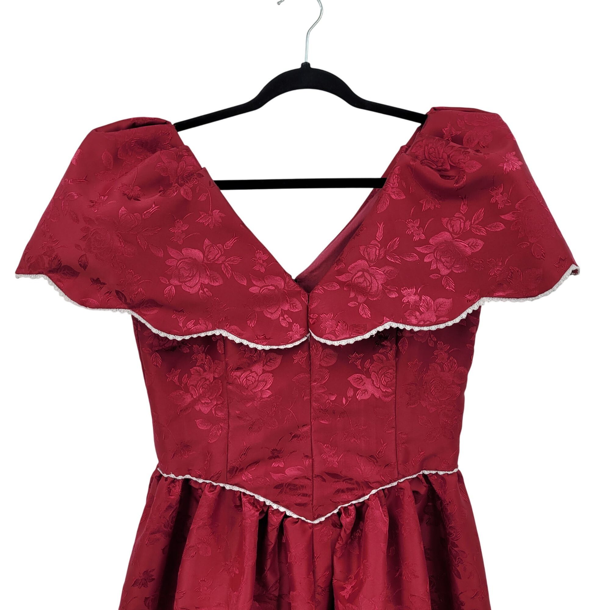 Handmade Vtg 80s Handmade Red Floral Jacquard Dress Sz M Fit & Flare Size M / US 6-8 / IT 42-44 - 3 Thumbnail