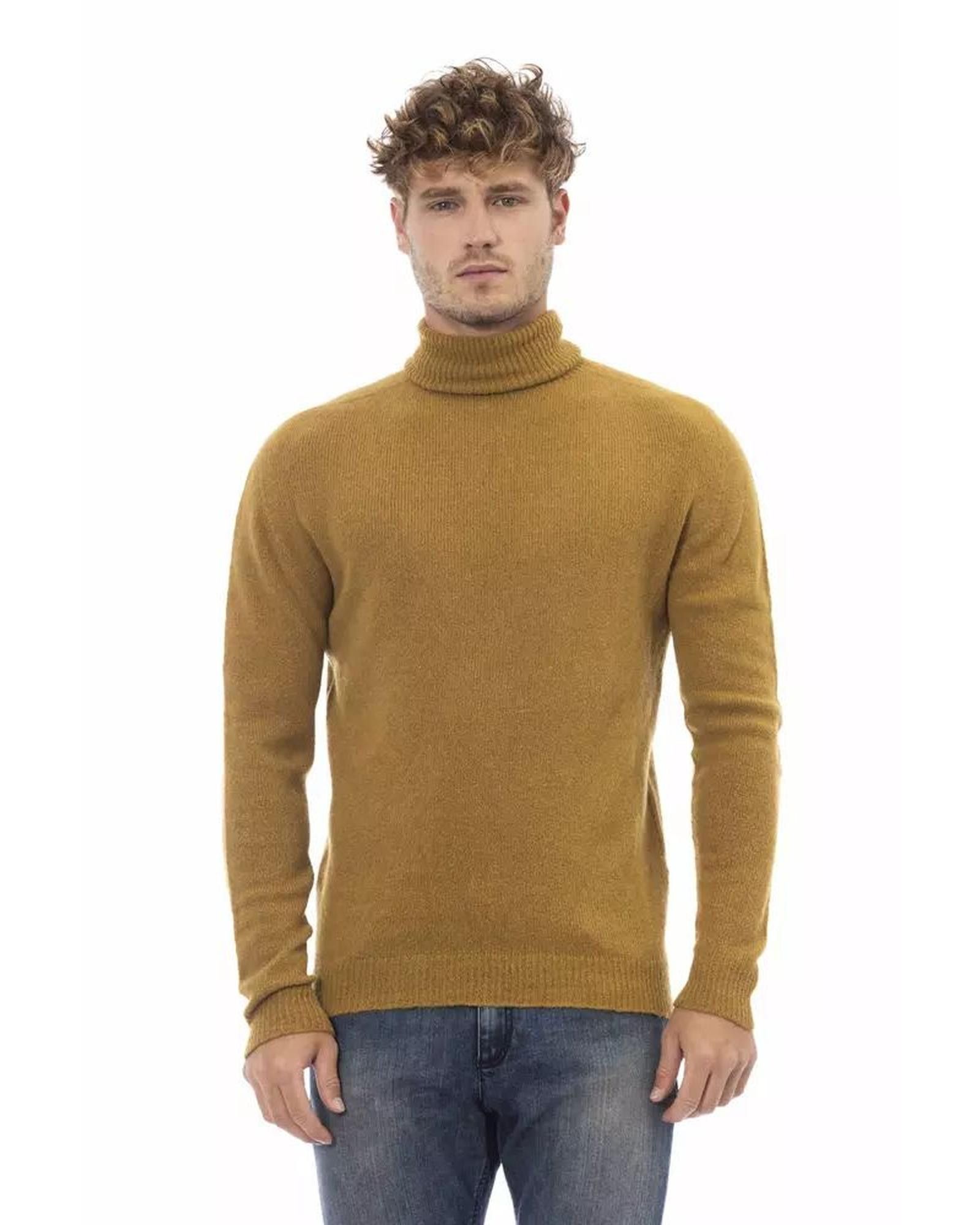 image of Alpha Studio Alpaca Turtleneck Sweater With Fine Rib Collar in Brown, Men's (Size 2XL)