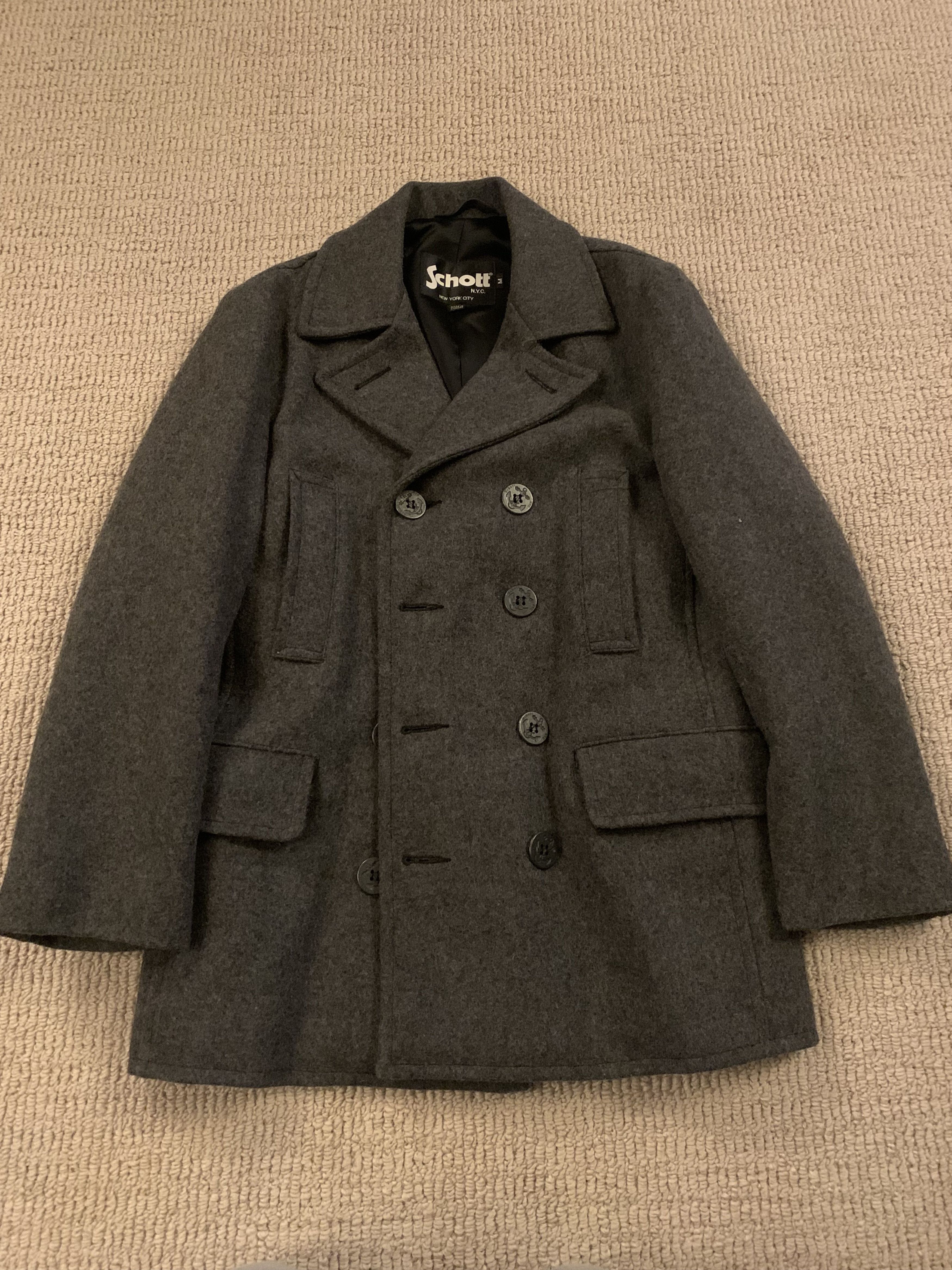 image of Schott Wool Peacoat in Charcoal Grey, Men's (Size Medium)