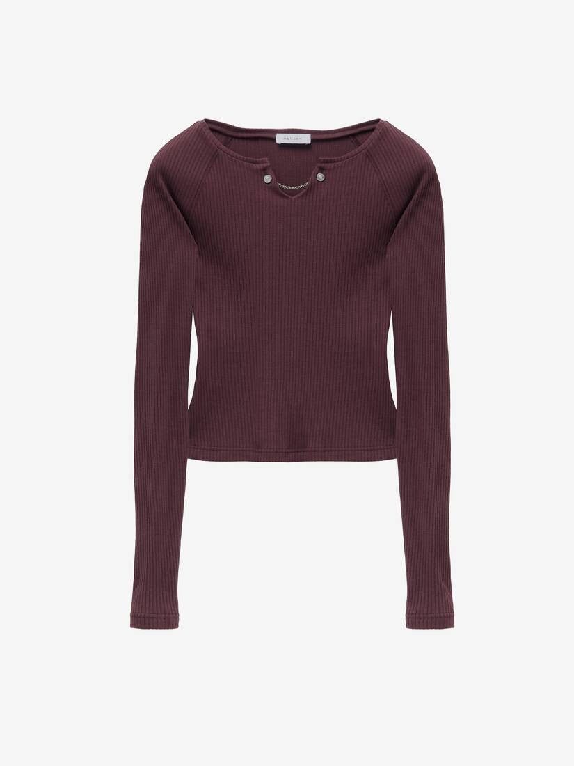 Alexander McQueen o1srvl11e0226 Chain Detail Ribbed Top In Burgundy Size L / US 10 / IT 46 - 1 Thumbnail