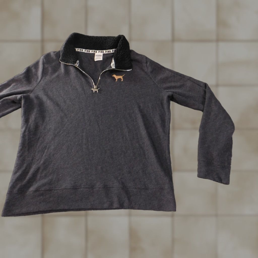 Victoria's Secret Victoria's Secret PINK Sweatshirt Pullover 1/4 Zip Mock Neck Long Sleeve Gray L Womens Size L / US 10 / IT 46 - 1 Thumbnail