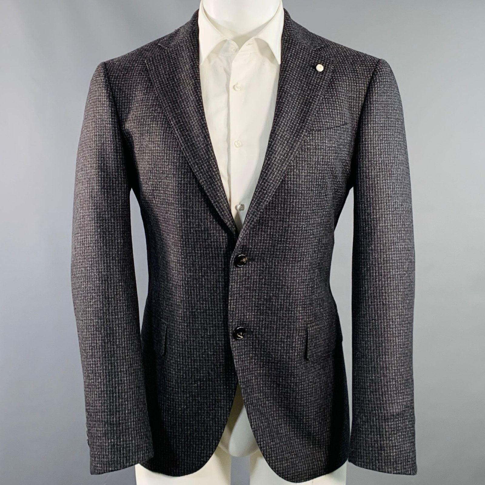 Other LUIGI BIANCHI Grey Charcoal Checkered Notch Lapel Sport Coat Size 40R - 1 Thumbnail