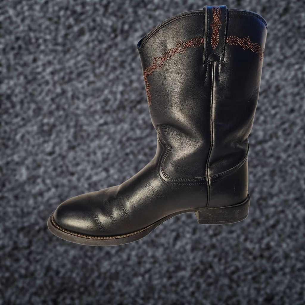 Vintage Justin Boots Mens 10.5 D Black Leather Western Roper Pull On Shoes? Size US 10 / EU 43 - 1 Thumbnail
