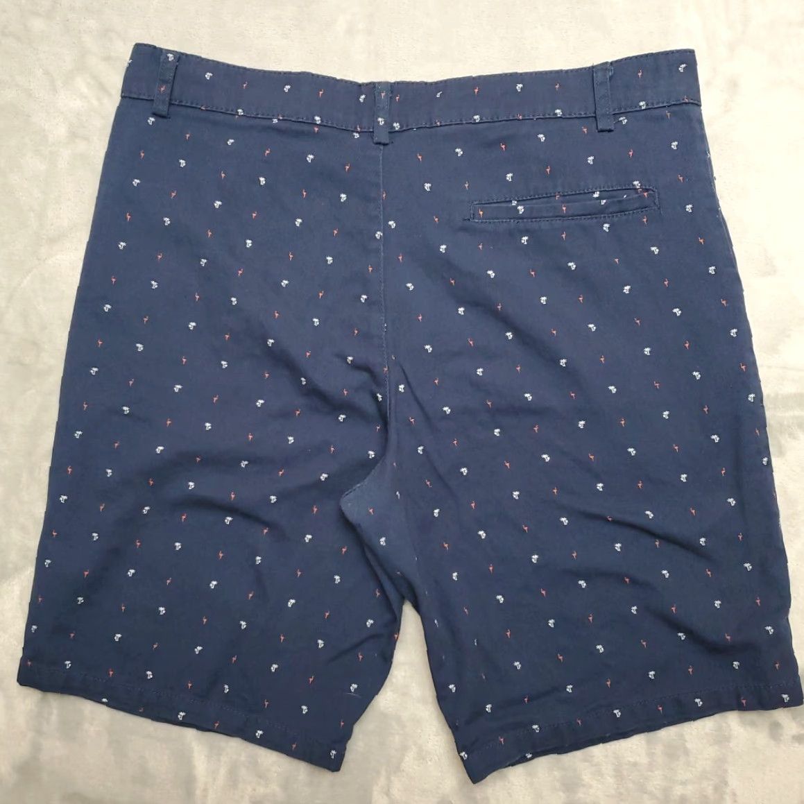 Vintage Public Record Shorts Mens32 Navy Flamingo Palm Flat Front Chino 100% Cotton Golf Size US 32 / EU 48 - 3 Thumbnail
