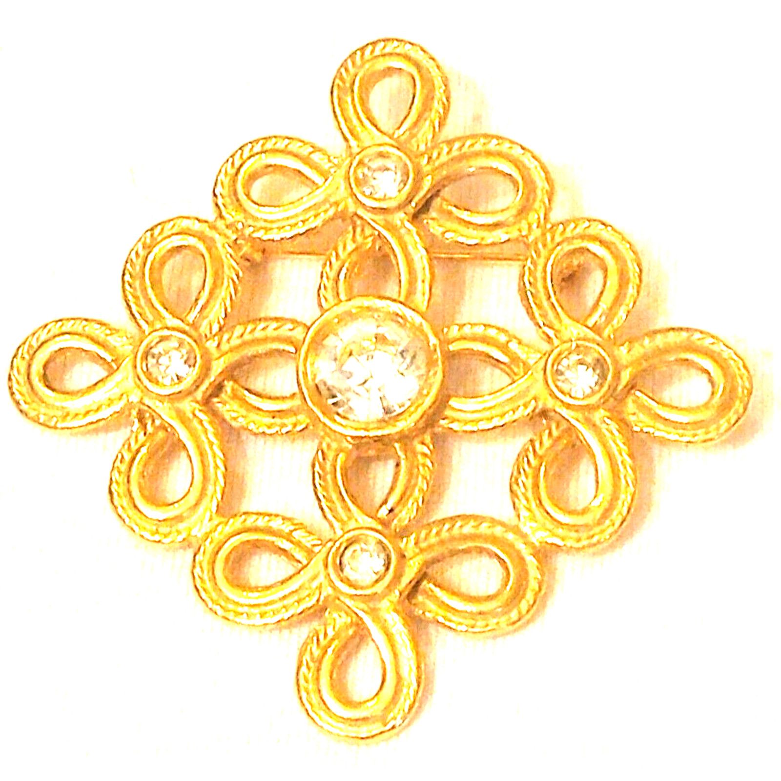 The Unbranded Brand Brushed Gold Brooch Open Multi Cross w/ Clear Rhinestones Size ONE SIZE - 1 Thumbnail