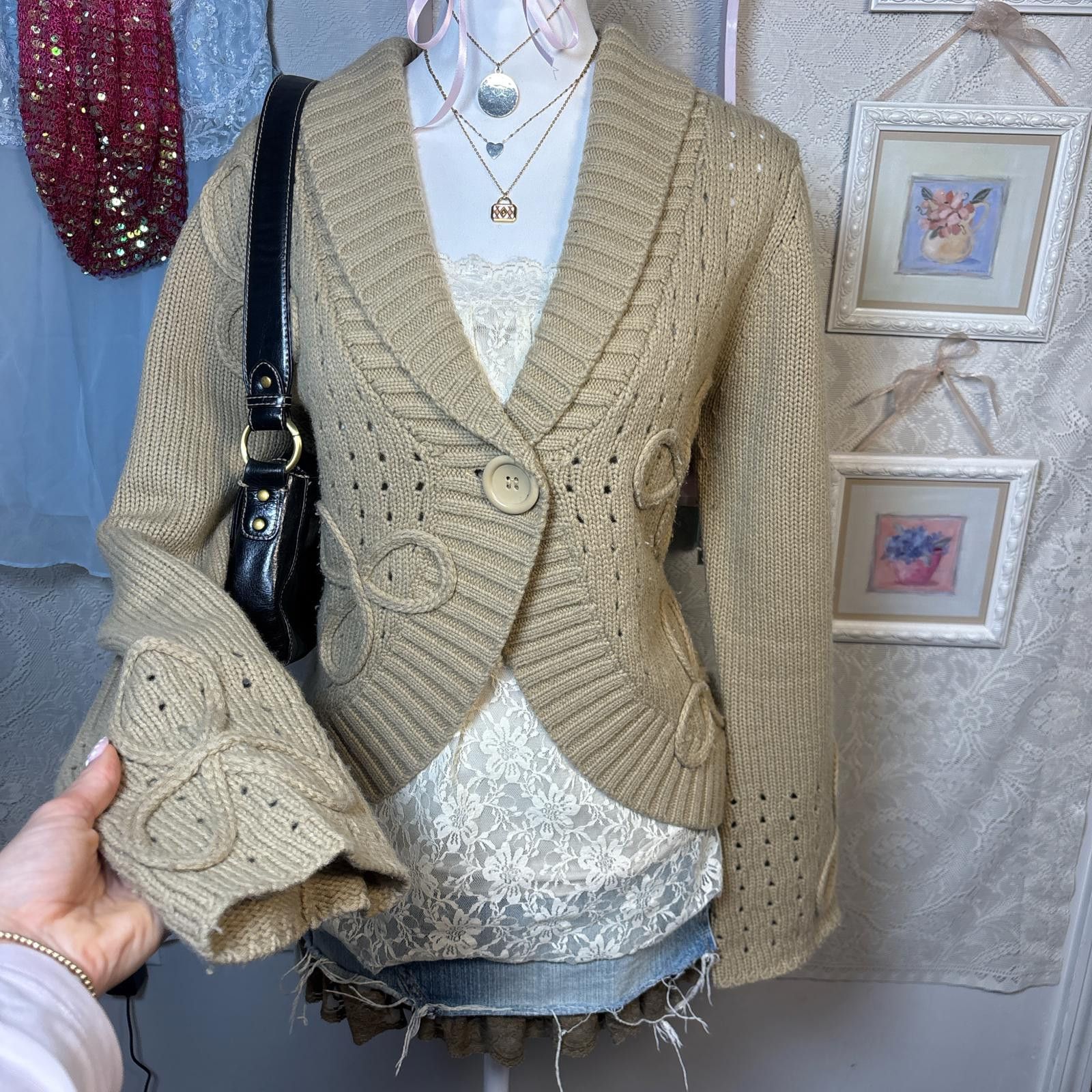 Other vintage knit floral brown cardigan Size M / US 6-8 / IT 42-44 - 2 Thumbnail