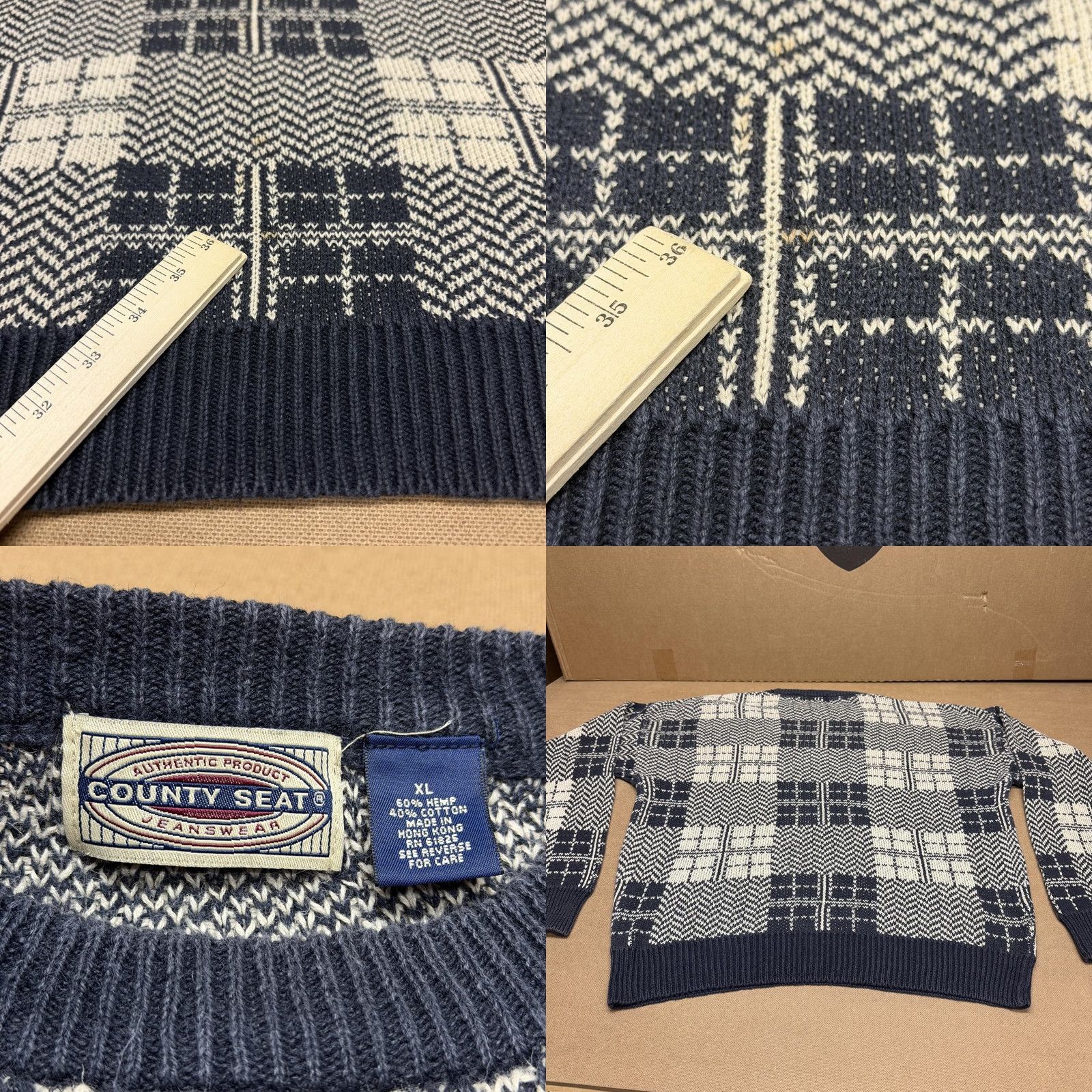 Vintage VINTAGE County Seat Sweater Mens XL Blue Herringbone Crewneck Hemp Pullover 90s Size US XL / EU 56 / 4 - 8 Thumbnail