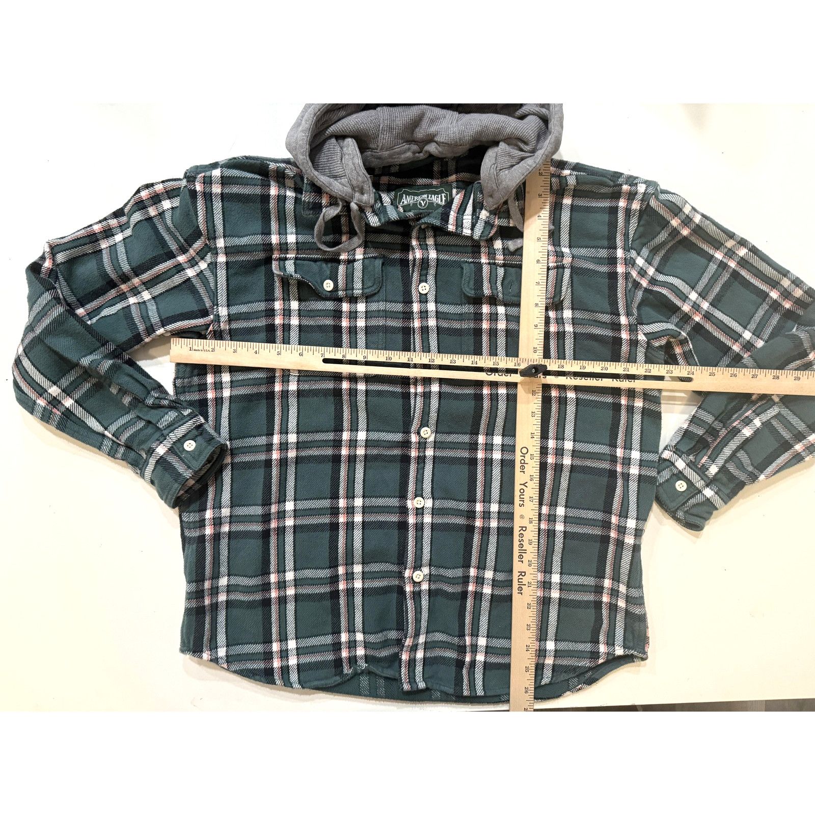 American Eagle Outfitters American Eagle Mens LG Flannel Hoodie Shirt Plaid Hooded Y2K Size US L / EU 52-54 / 3 - 4 Thumbnail