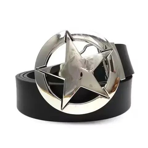 Leather Silver Star Round Metal Belt Buckle Size ONE SIZE - 1 Thumbnail