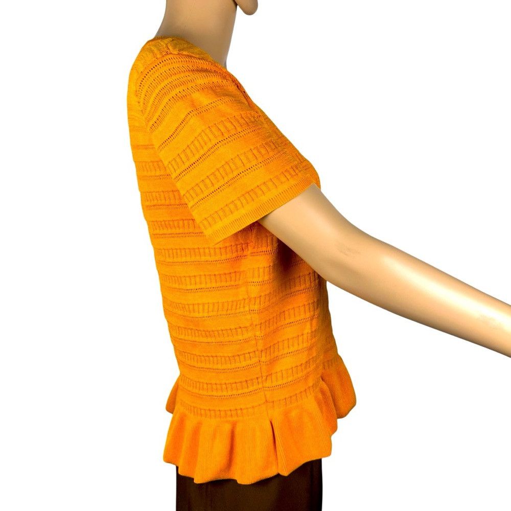 Ann Taylor NWT New Ann Taylor Orange Knit Peplum Short Sleeve Top Size Size L / US 10 / IT 46 - 3 Thumbnail