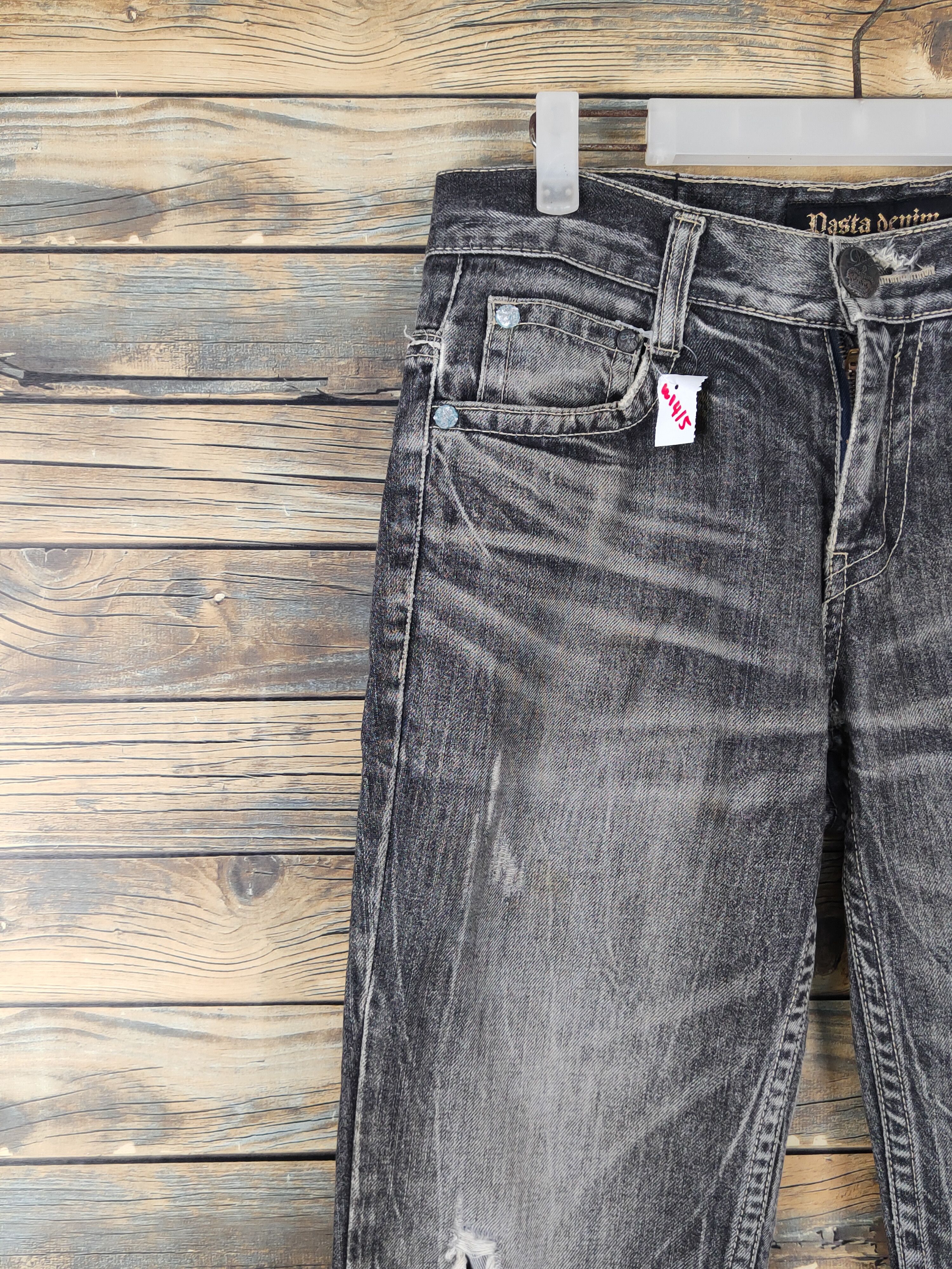 Japanese Brand Pasta Denim Black Distressed Ripped Jeans #W1415 Size US 31 - 3 Thumbnail