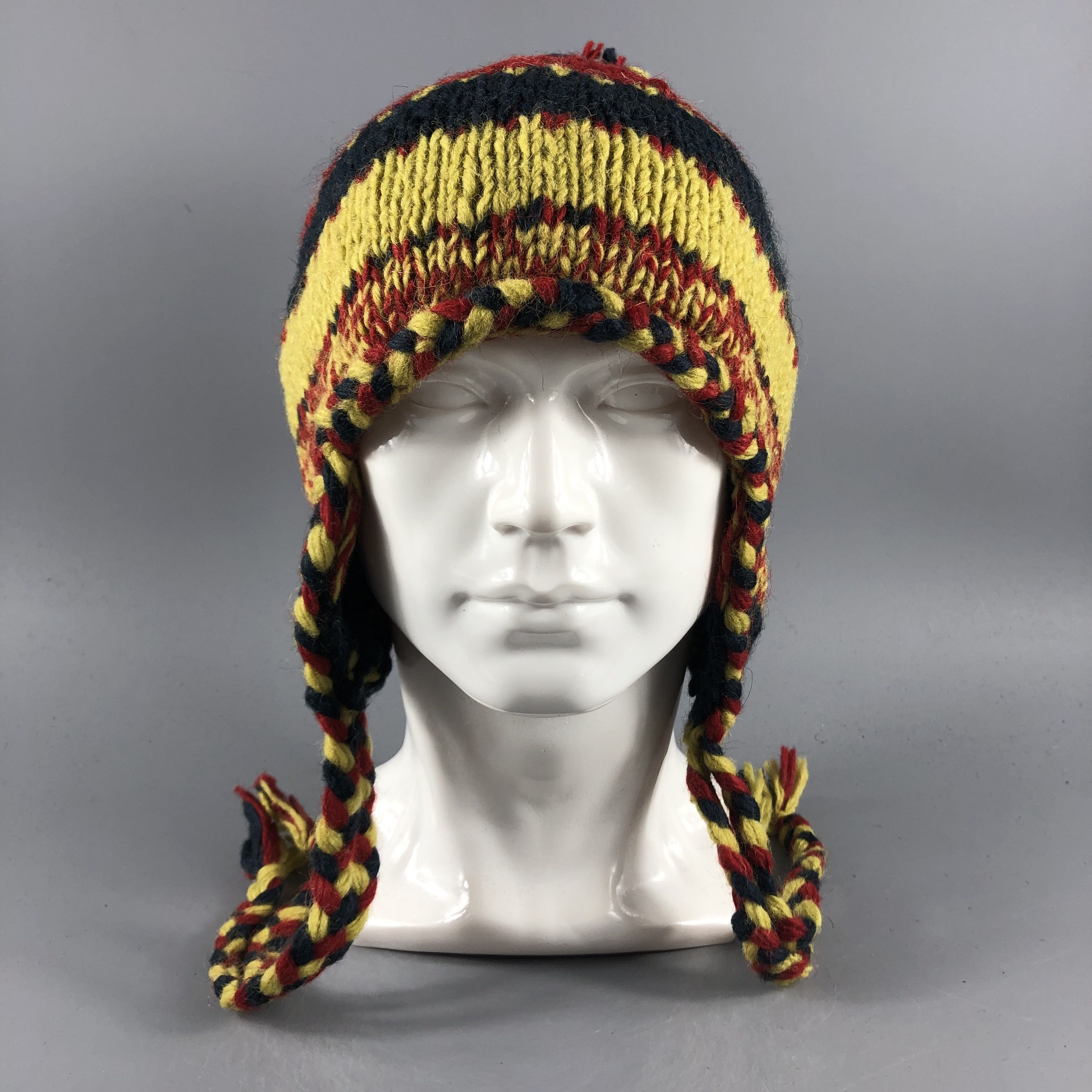 Japanese Brand × Vintage Unknown Stripe Ear Flap Hat Beanie Snow Hat Snow Cap -D181 Size ONE SIZE - 2 Thumbnail