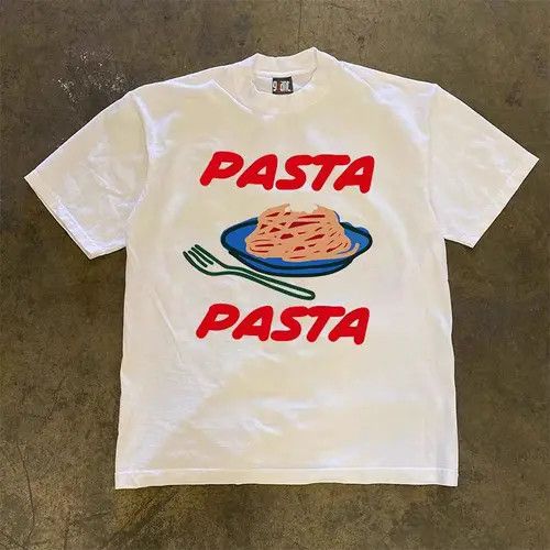 VIBE White retro pasta pattern cotton t-shirt Size US M / EU 48-50 / 2 - 7 Thumbnail