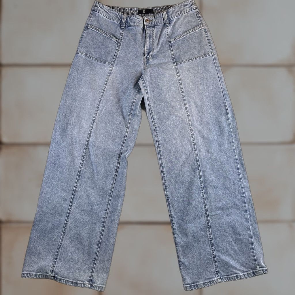 Vintage Madden NYC Jeans Womens L Blue Elastic Waist Wide Leg Skater Grunge Size 36" / US 14 / IT 50 - 1 Thumbnail