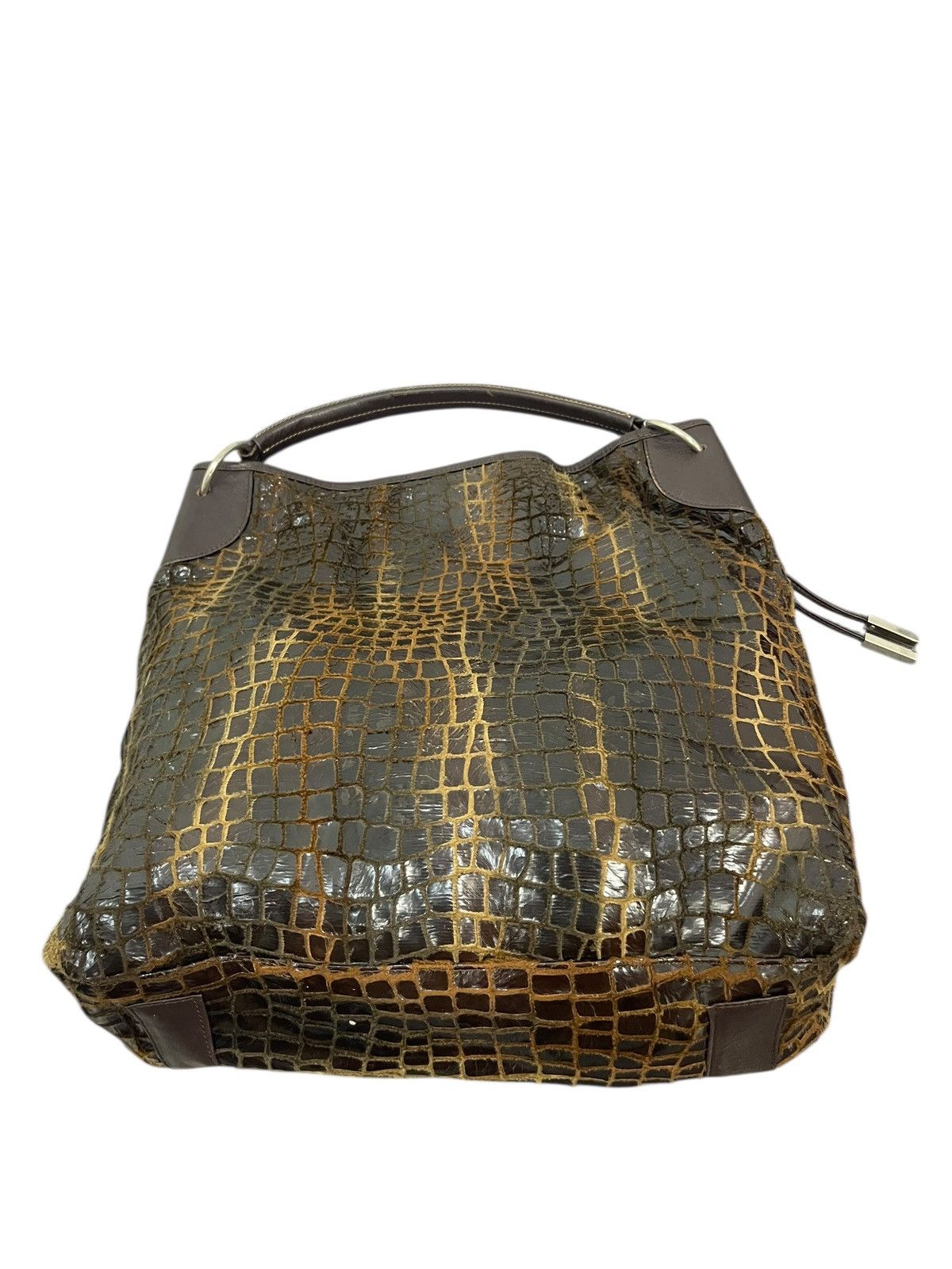 Genuine Leather Crocodile Embossed Textured Patina 4 Session Bag 2🟩1 Size ONE SIZE - 6 Thumbnail
