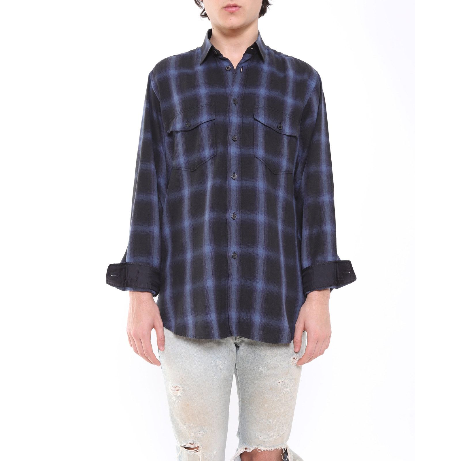 Saint Laurent Paris FW13 Oversized Flannel in Blue & Black Checked Wool Size US M / EU 48-50 / 2 - 3 Thumbnail