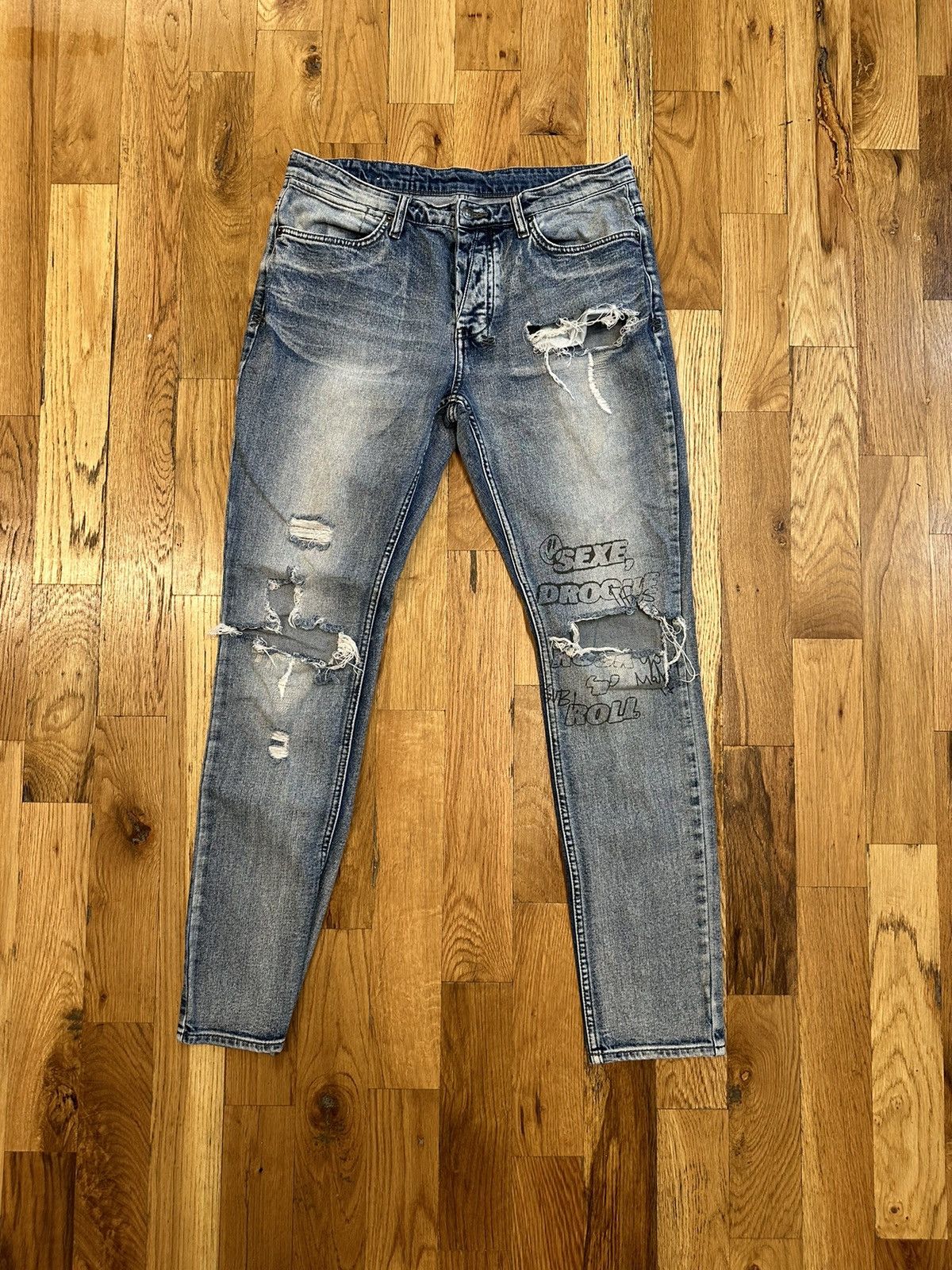 image of Ksubi Sex Drugs Knee Rip Blue Denim Jeans Size 32, Men's