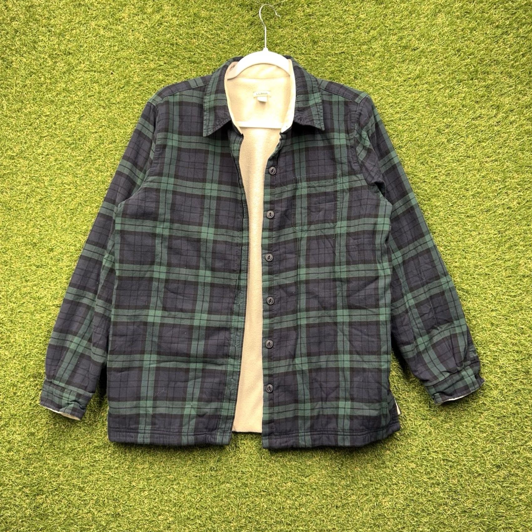 Vintage L.L. Bean Fleece Lined Flannel Shirt Womens Medium Shacket Plaid Blue Sherpa Work Jacket Size M / US 6-8 / IT 42-44 - 2 Thumbnail