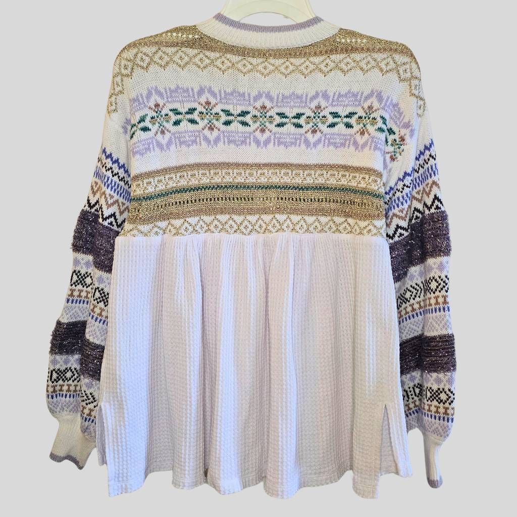 Free People Free People Cozy Cottage Metallic Thermal Sweater White Gold Size XS / US 0-2 / IT 36-38 - 3 Thumbnail