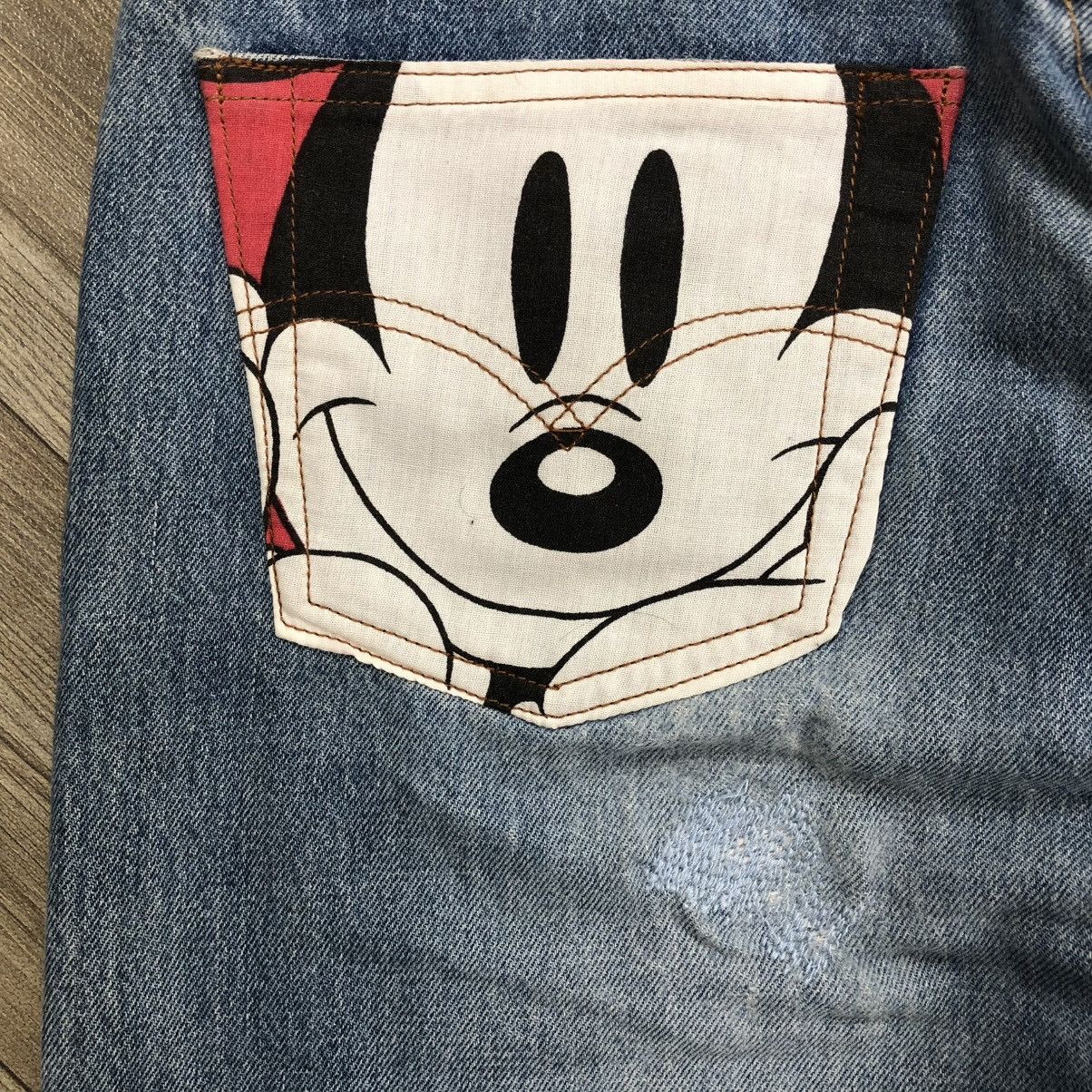 Levi's Vintage Clothing 🇺🇸90’s Levis 501 Distressed Cartoon Mickey Mouse Rework Jeans Size US 32 / EU 48 - 5 Thumbnail