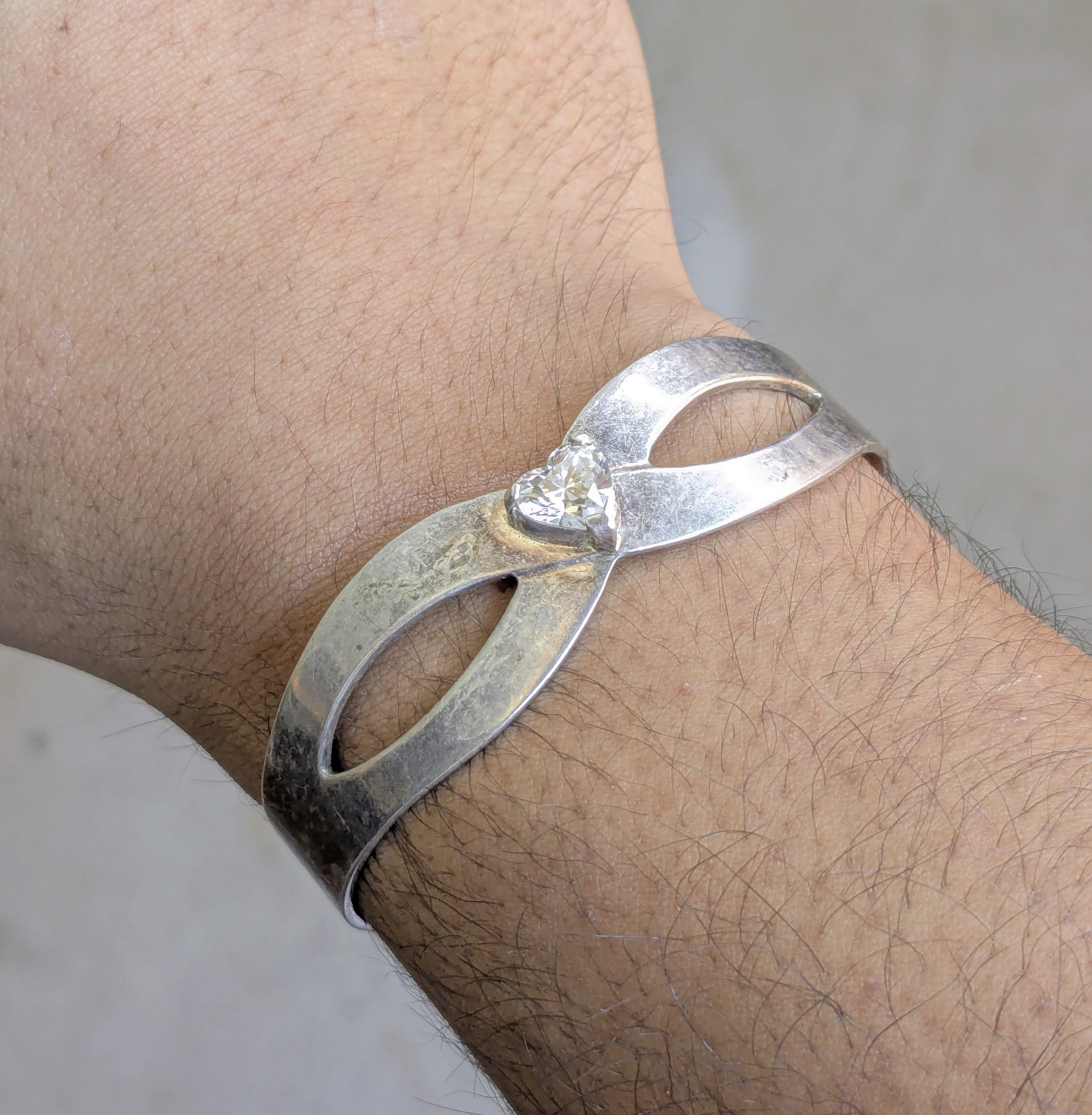 Jewelry × Vintage Vintage Sterling Silver Bracelet Cuff 5.5" Heart CZ Y2K Size ONE SIZE - 11 Thumbnail