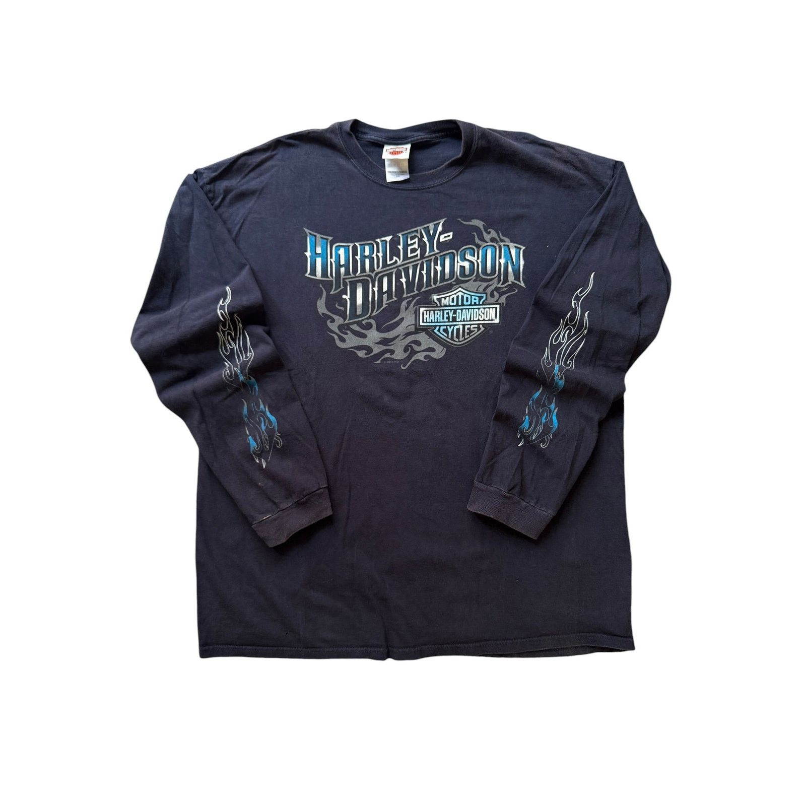 Harley Davidson Vintage Harley Davidson Navy Blue Flame Long Sleeve Size US XXL / EU 58 / 5 - 1 Thumbnail