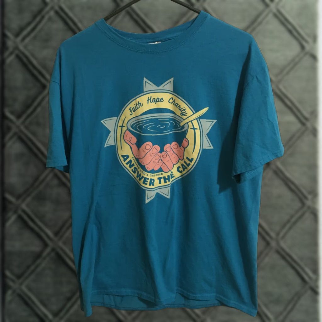 Jerzees VINTAGE Jerzees T Shirt Faith Hope Charity Size L Religious God FGC B54 Mens Short Sleeve Crew Neck Blue Size US L / EU 52-54 / 3 - 1 Thumbnail