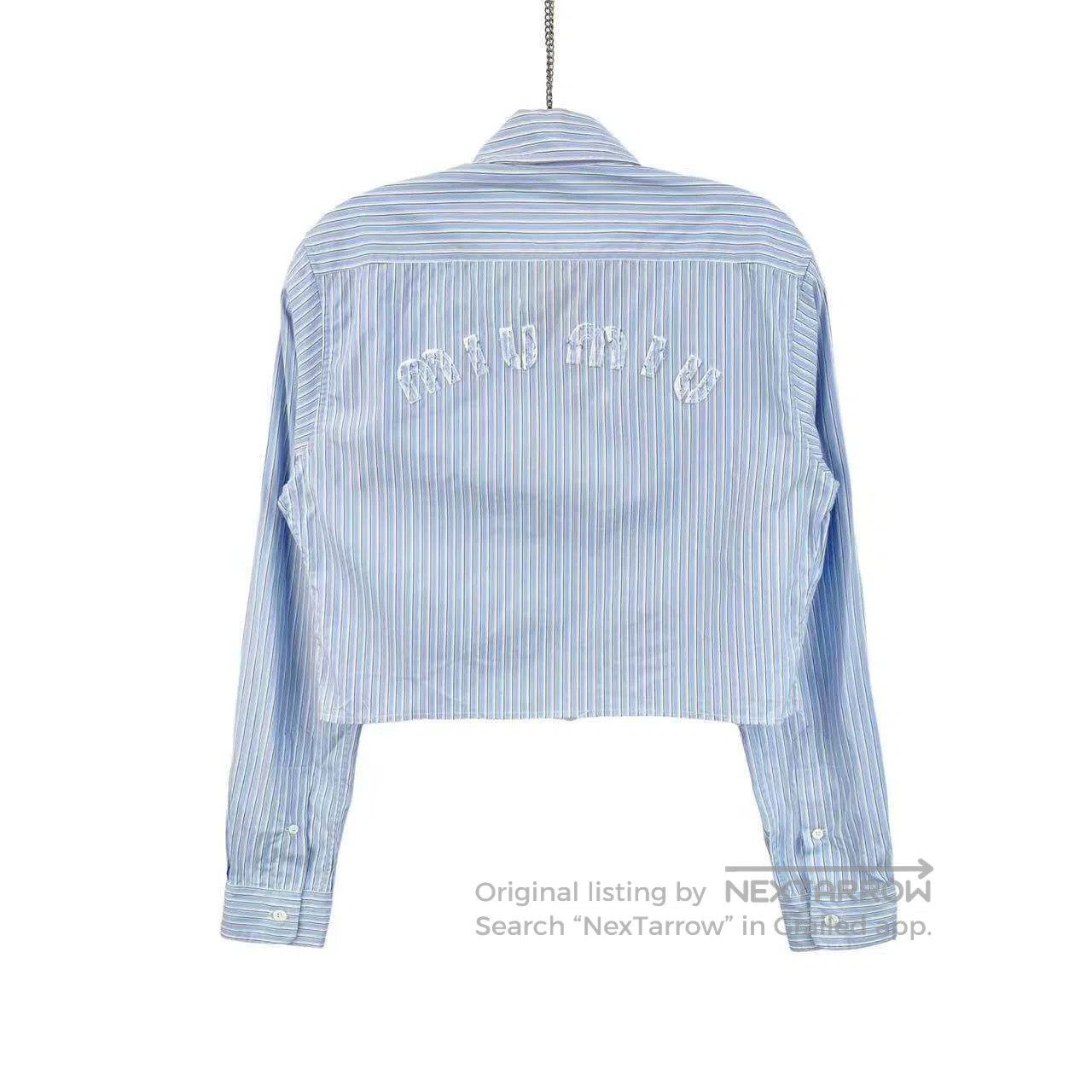 Miu Miu Miu Miu Striped embroidered monogram logo long-sleeved shi Size XXS / US 00 / IT 34 - 2 Thumbnail