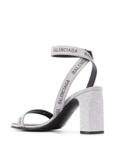 Balenciaga o1mle0424 Logo Sandals in Silver Size US 7 / IT 37 - 7 Thumbnail