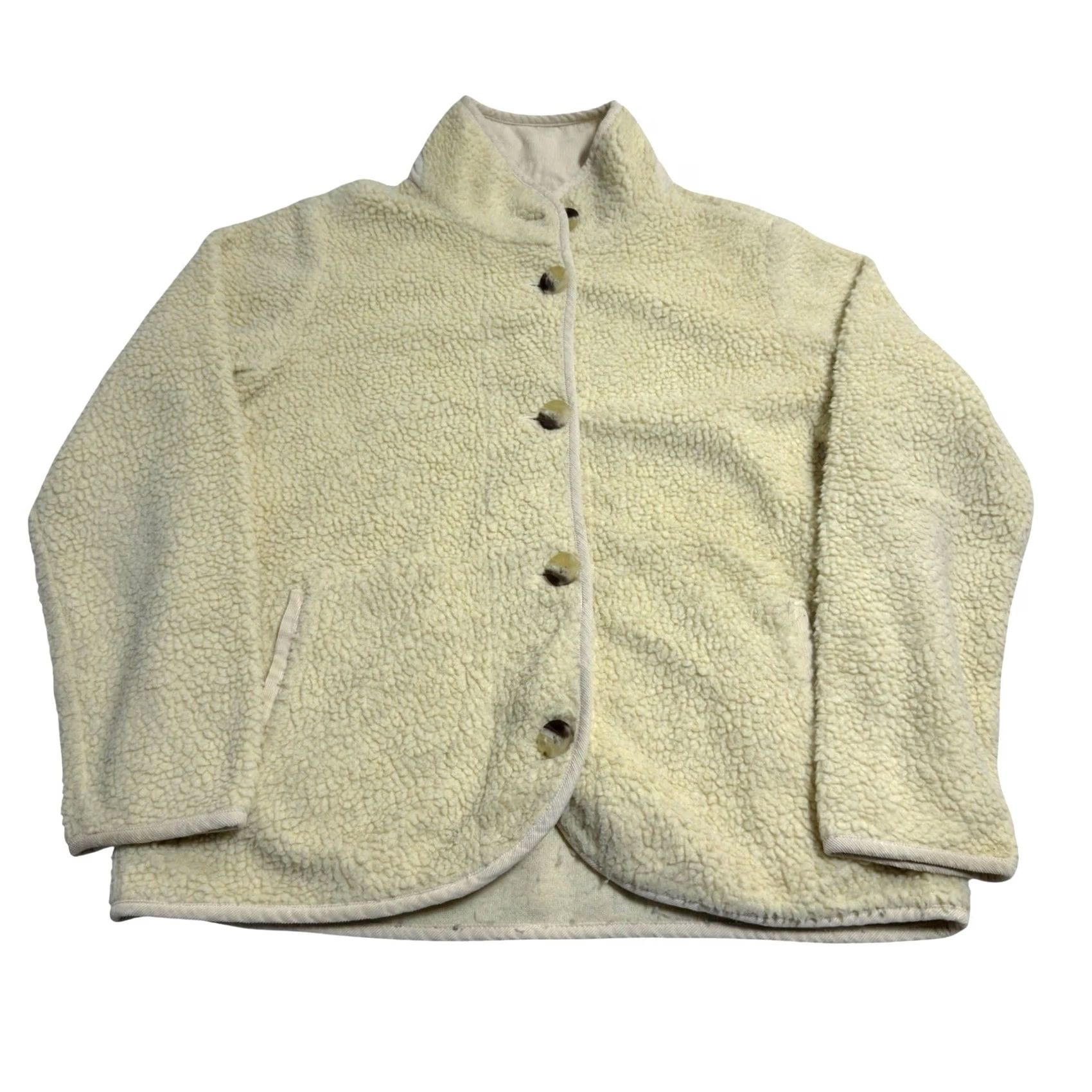 Vintage Mollusk California Women’s Sherpa Fleece Jacket Cream Button Front Cozy Sz M Ivory Size M / US 6-8 / IT 42-44 - 2 Thumbnail