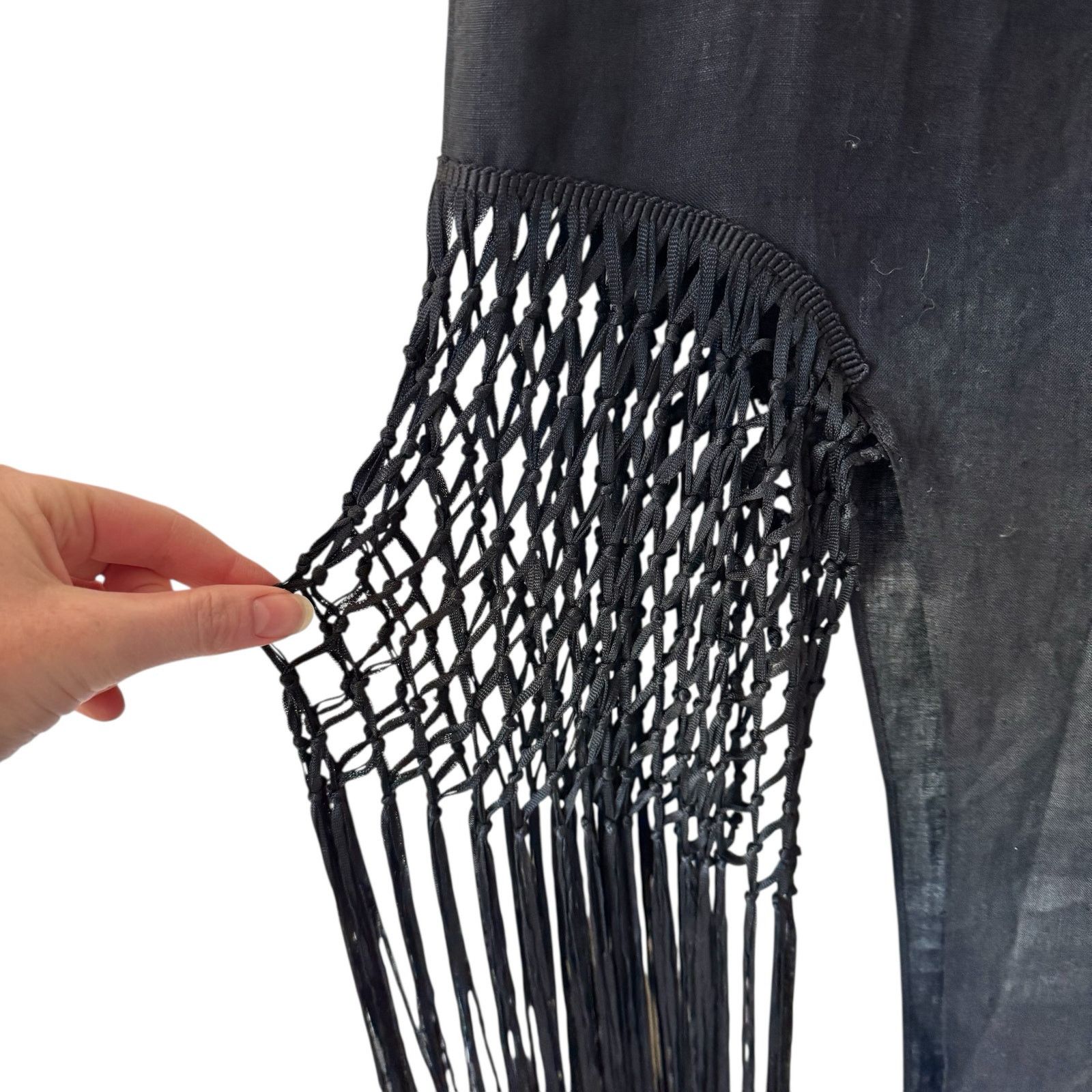 Zara ZARA High Rise Linen Macrame Fringe Midi Skirt Black Small Size 30" / US 8 / IT 44 - 6 Thumbnail