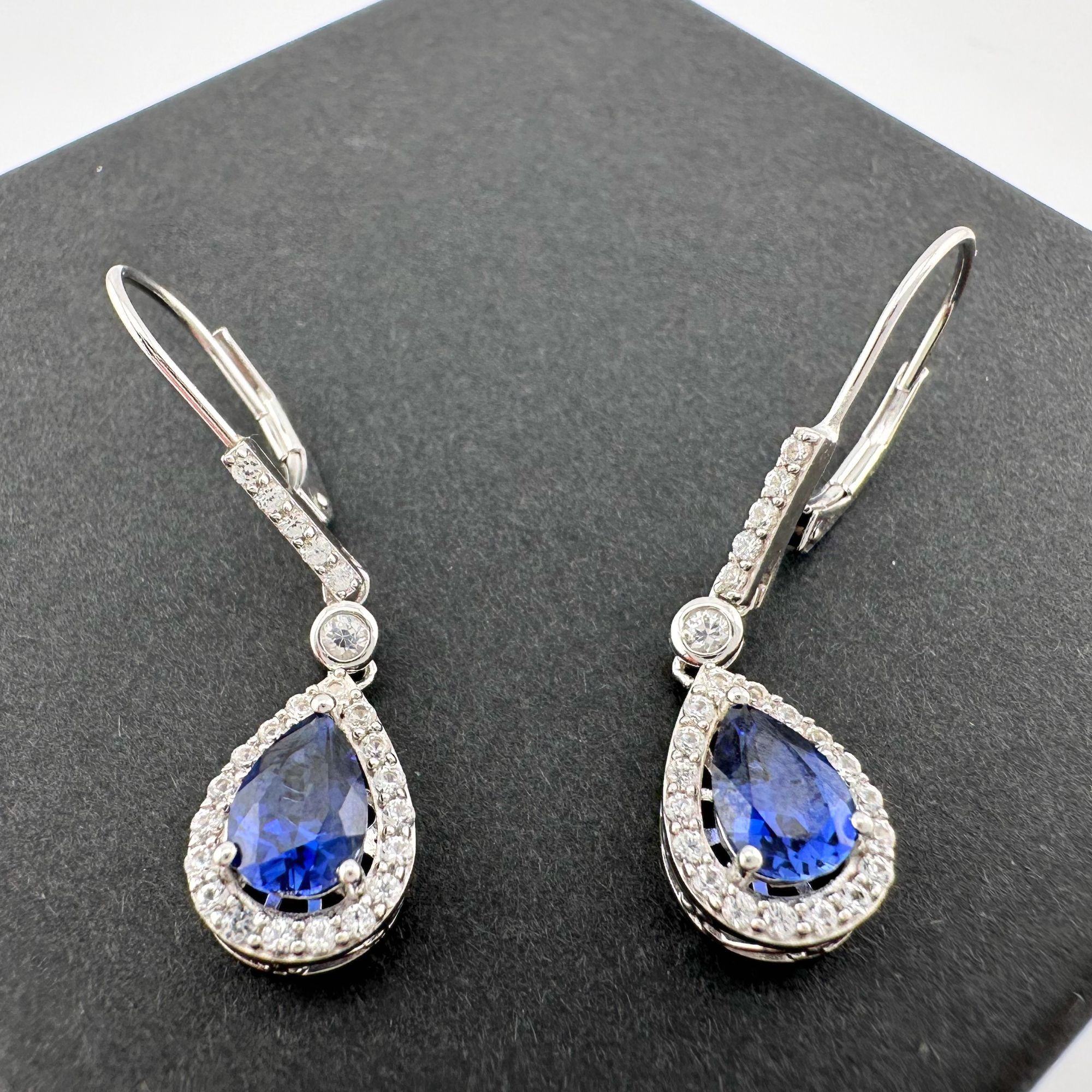 Other Blue and White Sapphire Tear Drop Earrings in Sterling Silve Size ONE SIZE - 1 Thumbnail