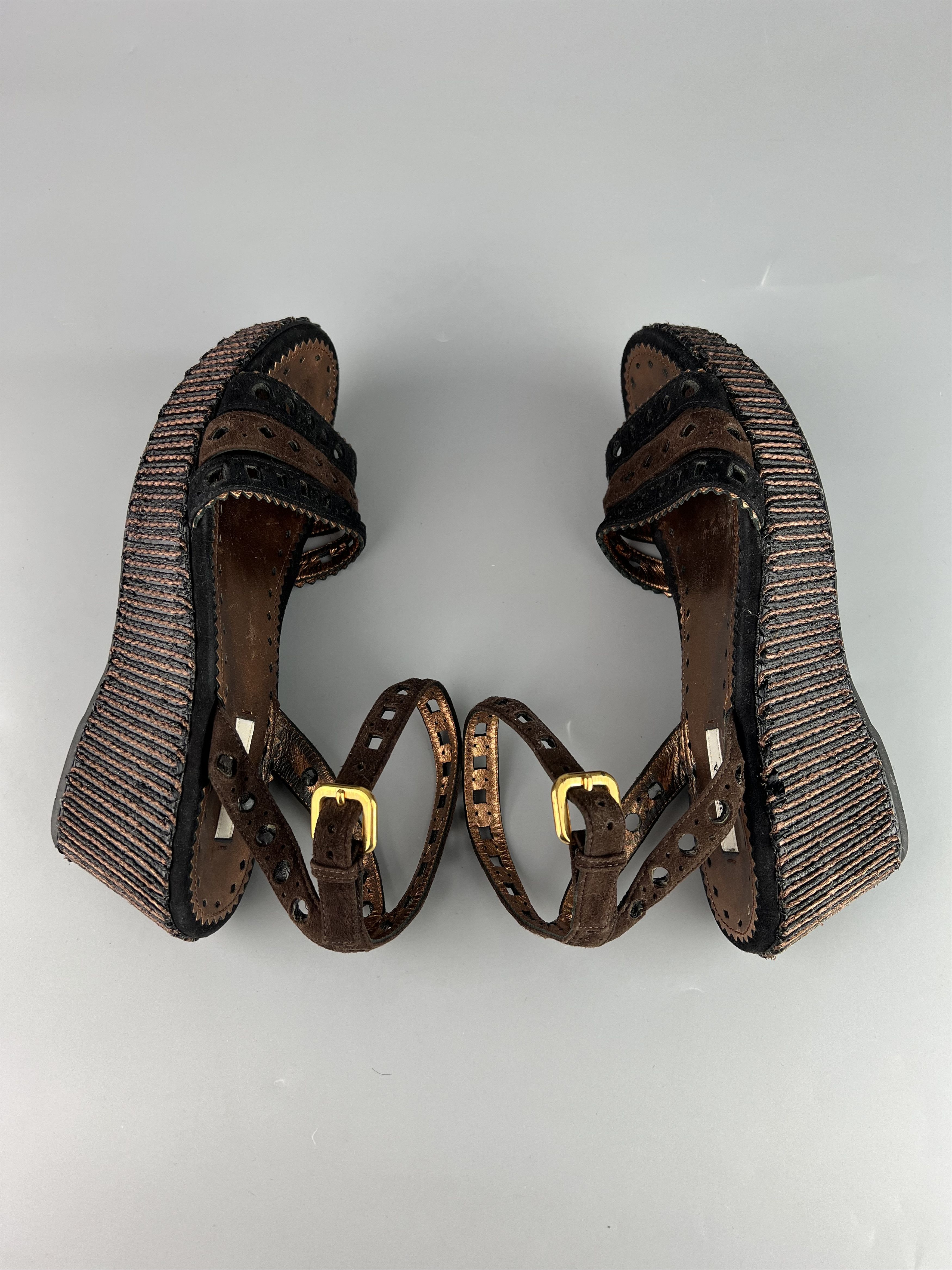 Prada Women's Wedge Sandals Open Toe Ankle Straps Size 38